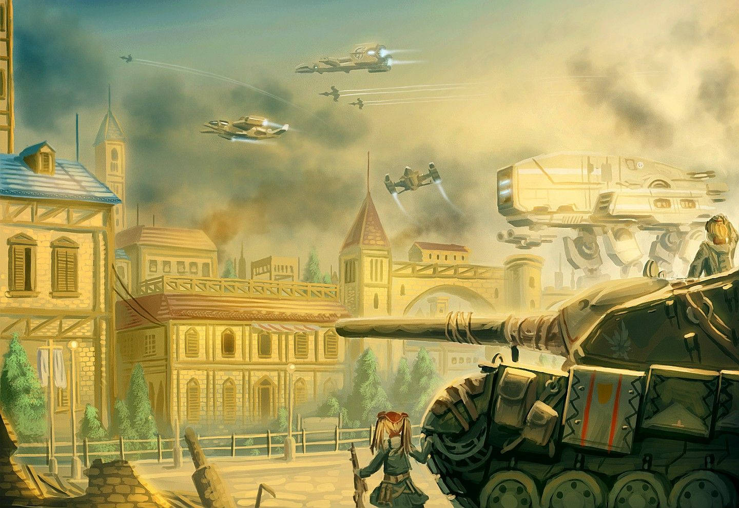 Valkyria Chronicles, tank, futuristic aircraft, HD Desktop Wallpaper