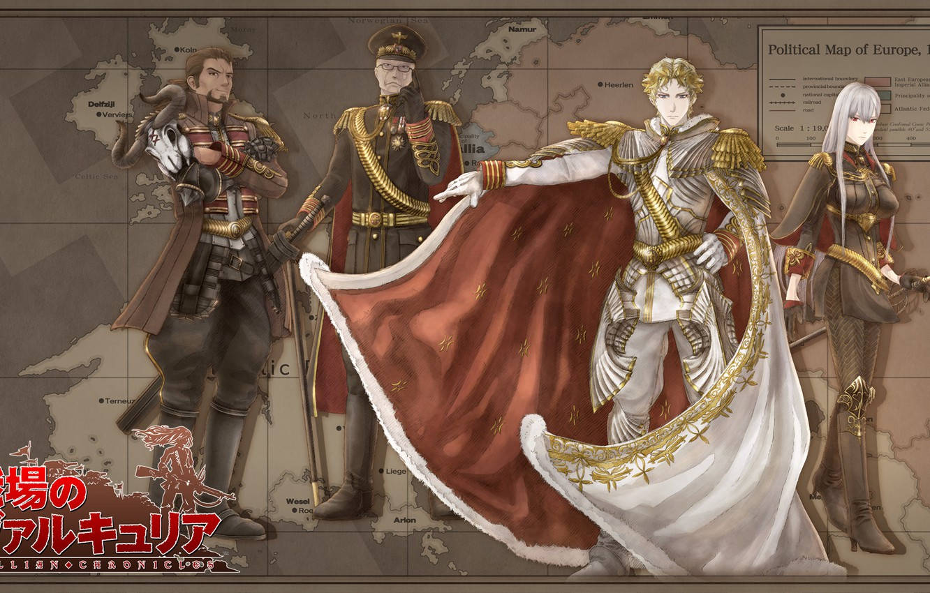 Valkyria Chronicles, vintage political map of Europe, armored anime characters, HD Desktop Wallpaper