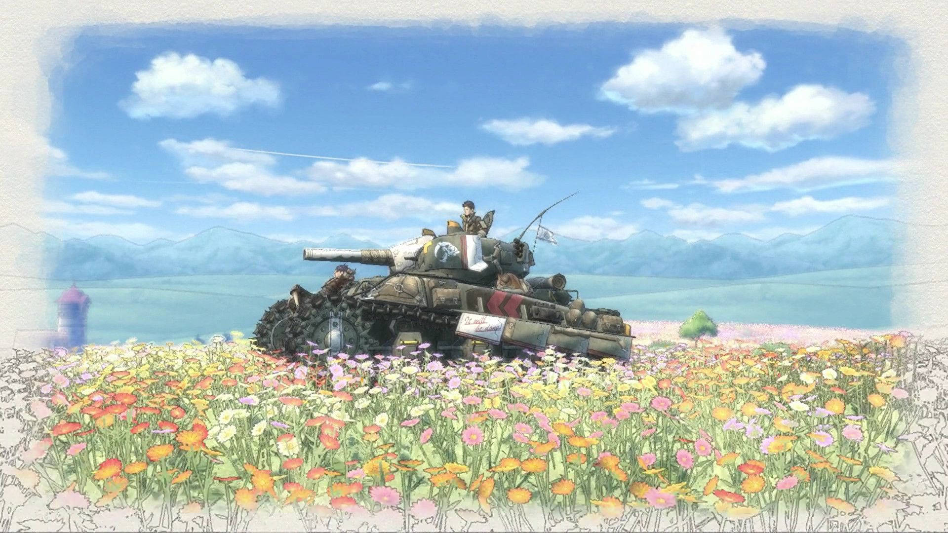 Valkyria Chronicles, military tank, wildflowers, Full HD Desktop Wallpaper