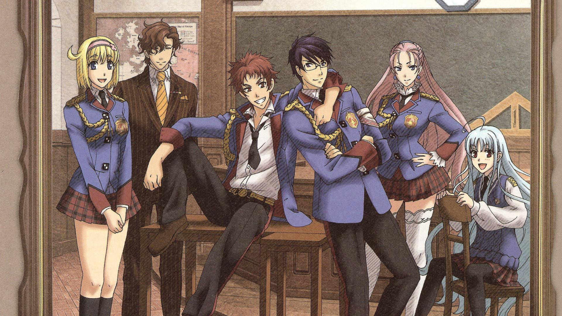 Valkyria Chronicles, main characters, blue uniforms, Full HD Desktop Wallpaper