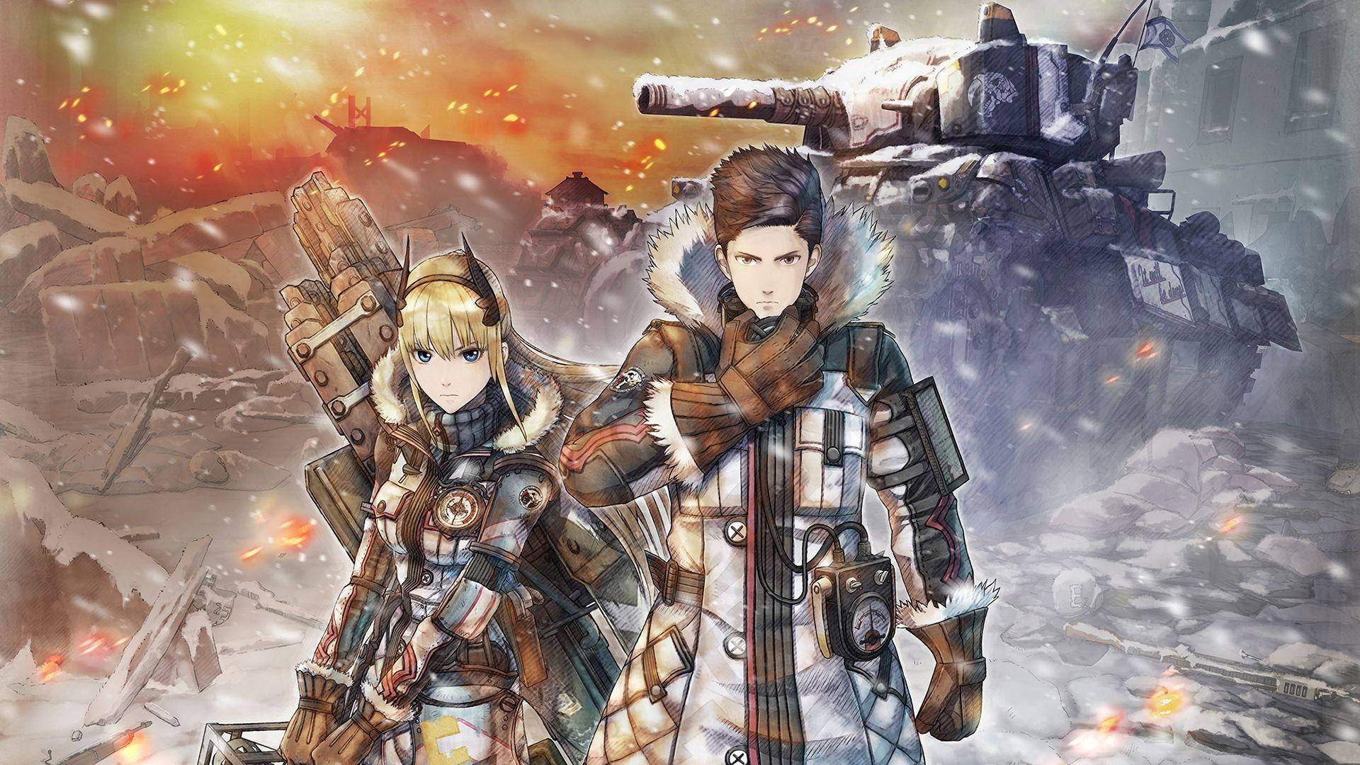 Valkyria Chronicles, fierce couple, armored warriors, Full HD Desktop Wallpaper