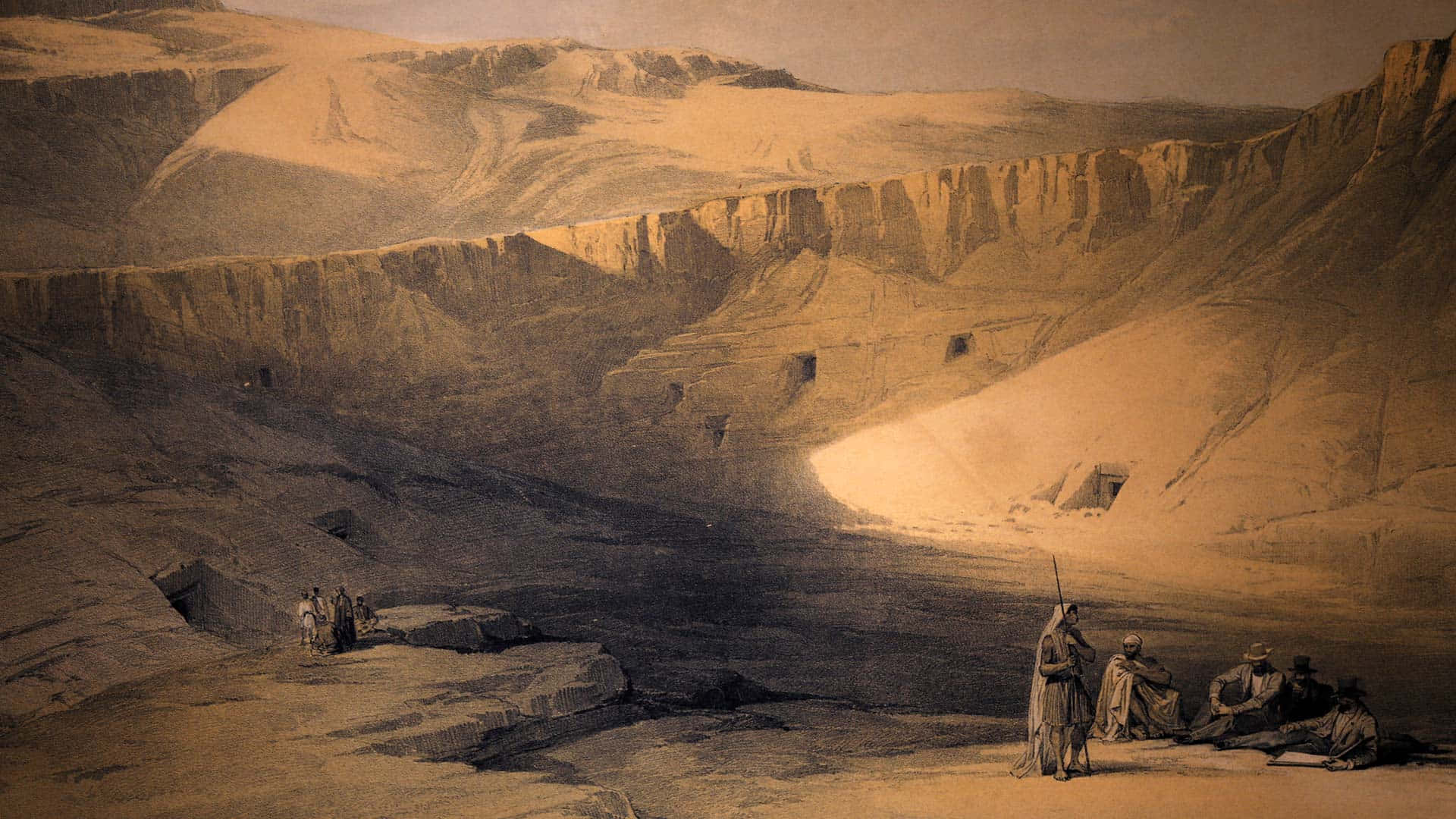 Valley Of The Kings, vintage illustration, desert canyon, Full HD Desktop Wallpaper