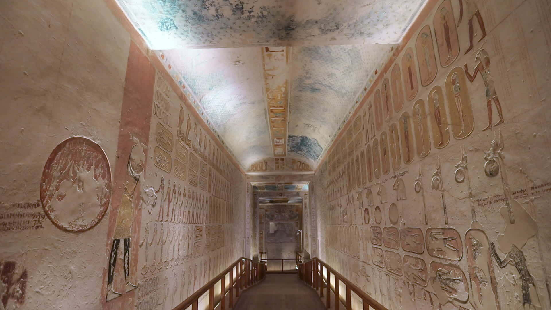 Valley of the Kings, tomb corridor, faded wall paintings, Full HD Desktop Wallpaper