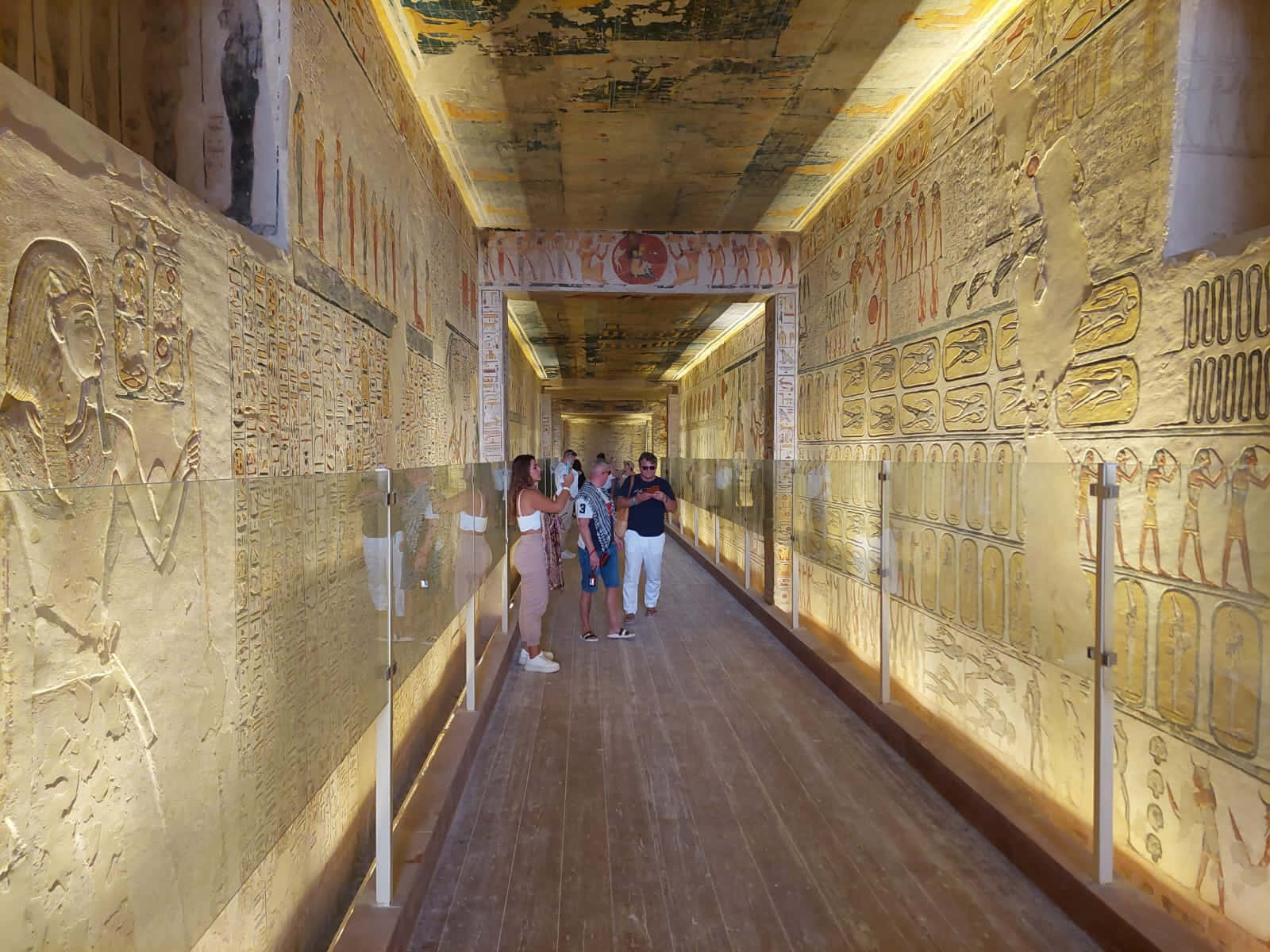 Valley Of The Kings, tomb passage, golden Egyptian wall reliefs, HD Desktop Wallpaper