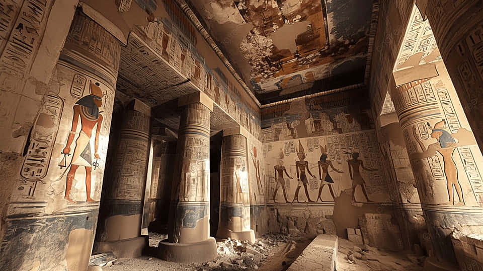 Valley Of The Kings, Ancient Egyptian tomb interior, weathered columns, SD Desktop Wallpaper