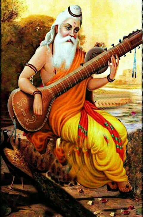 Valmiki, sitar, peacock, SD Phone Wallpaper