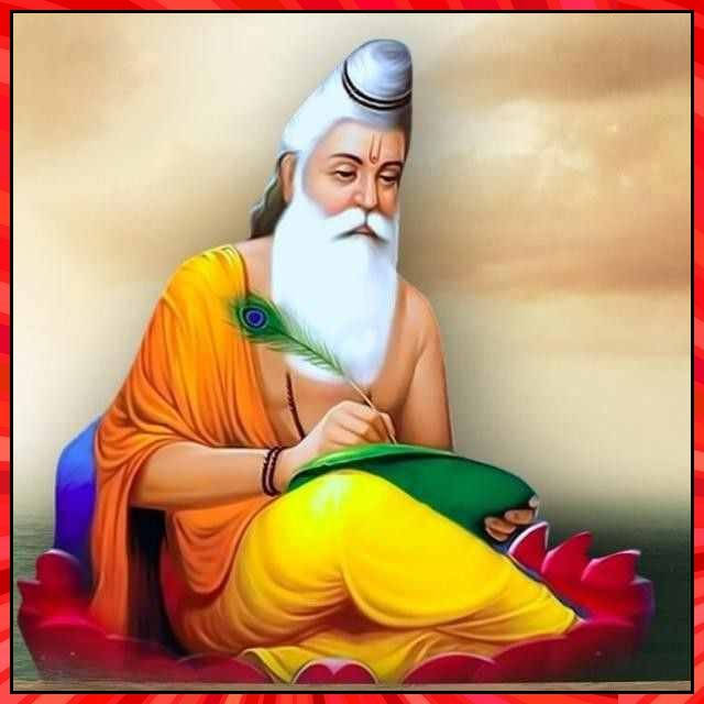 Valmiki, red lotus, peacock feather quill, SD Desktop Wallpaper