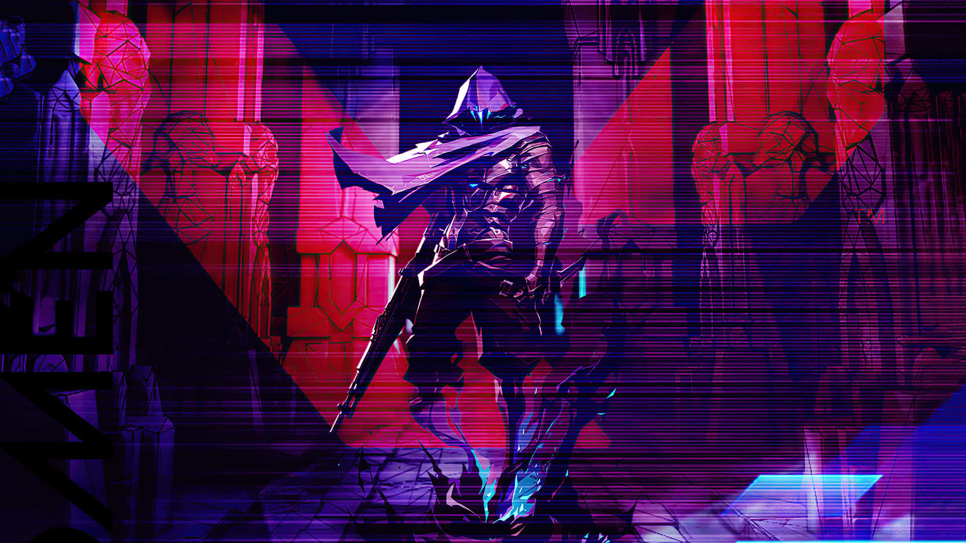 Valorant, 1920x1080, glitchy neon-lit futuristic ruin, Full HD Desktop Wallpaper