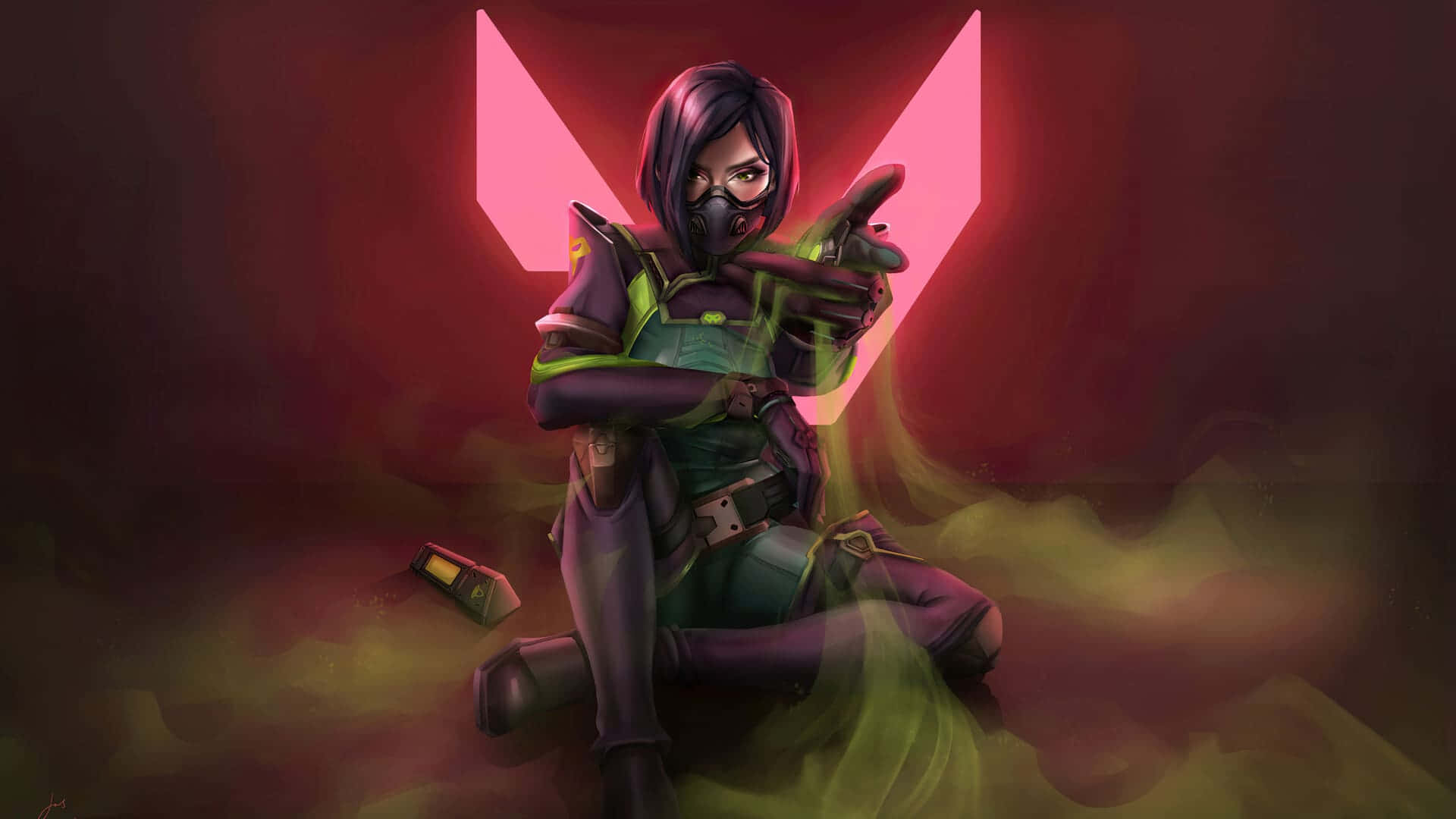 Valorant, female agent, green and purple gear, Full HD Desktop Wallpaper