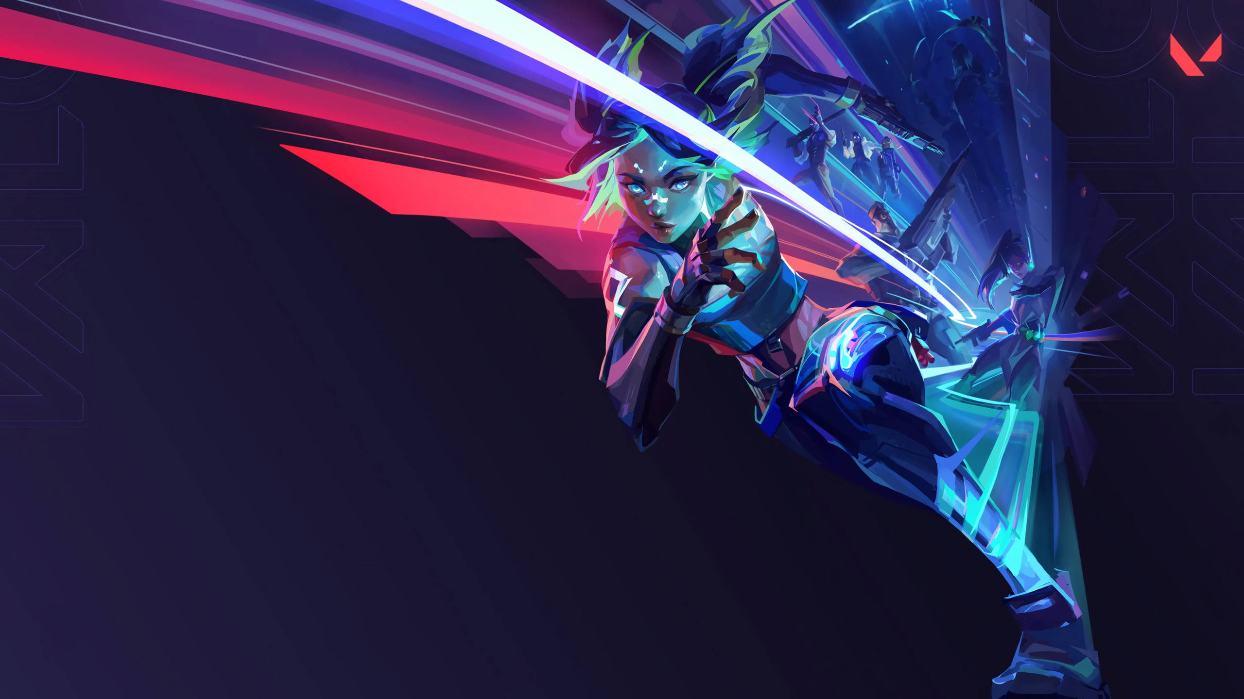 Neon Valorant 2K, glowing sword, neon streaks of red and blue, 2K Desktop Wallpaper