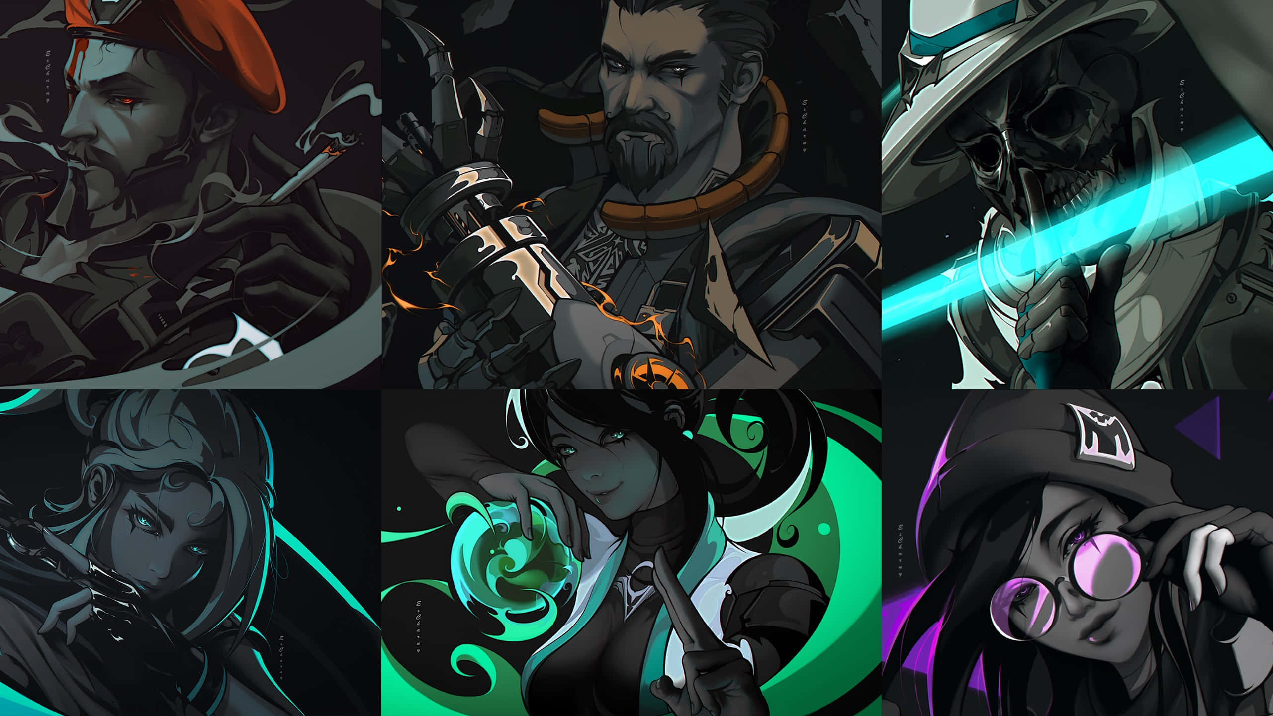 Valorant Agents, anime characters, glowing weapons, 2K Desktop Wallpaper