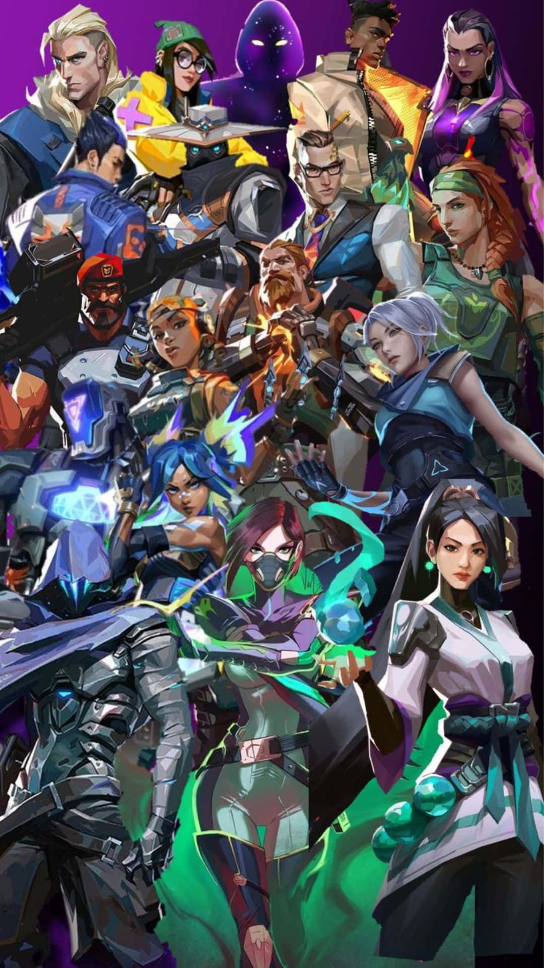 Valorant Agents, digital-art collage, glowing effects, Full HD Phone Wallpaper
