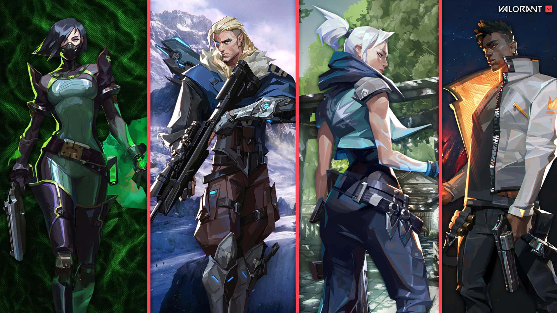 Valorant Agents, stylized panels, unique gear, Full HD Desktop Wallpaper