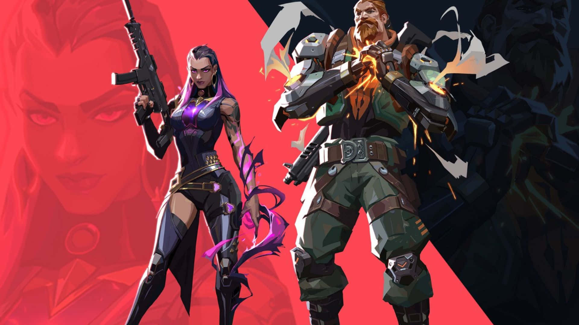 Valorant Agents, purple-haired woman, rifle, Full HD Desktop Wallpaper