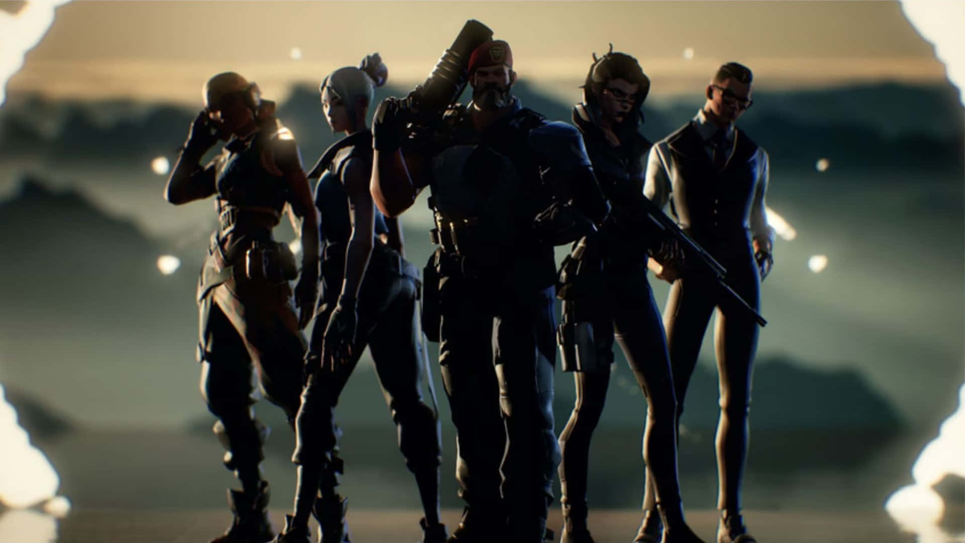 Valorant Agents, silhouette, glowing sunset, Full HD Desktop Wallpaper