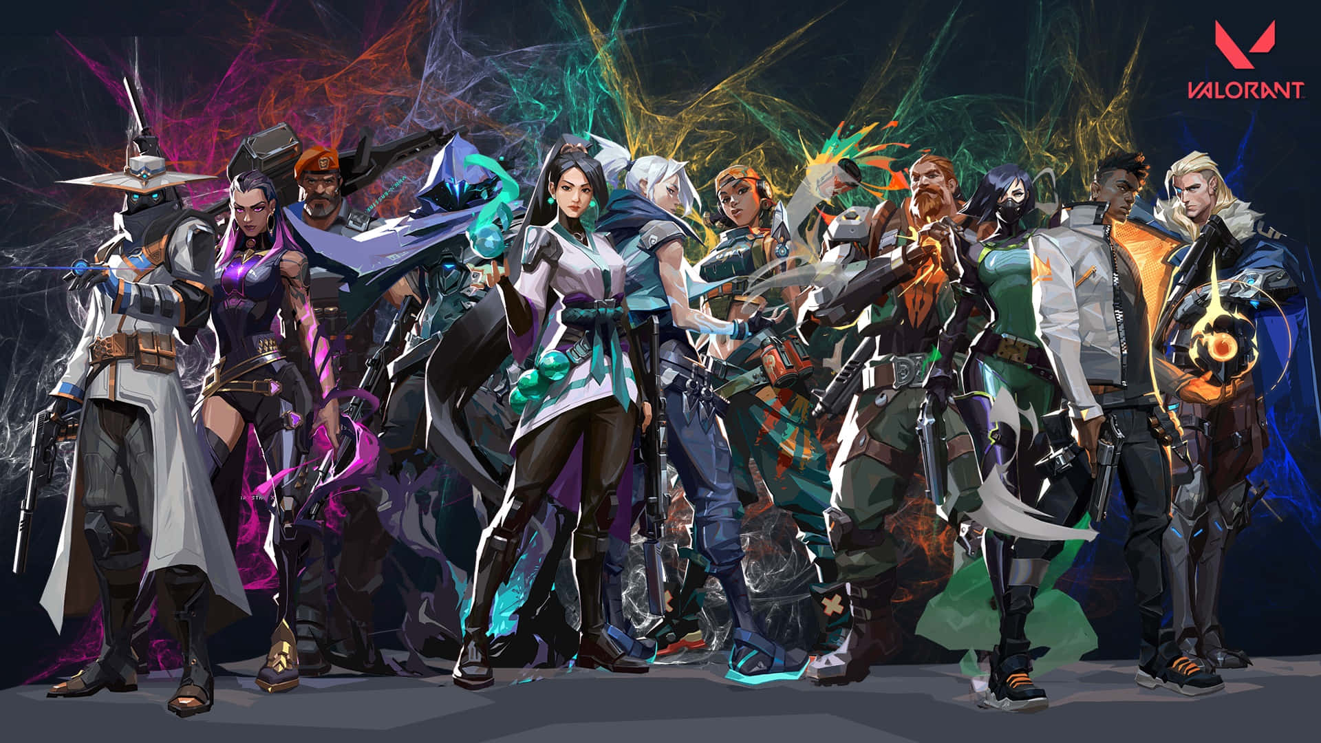 Valorant Agents, futuristic combat gear, glowing energy effects, Full HD Desktop Wallpaper