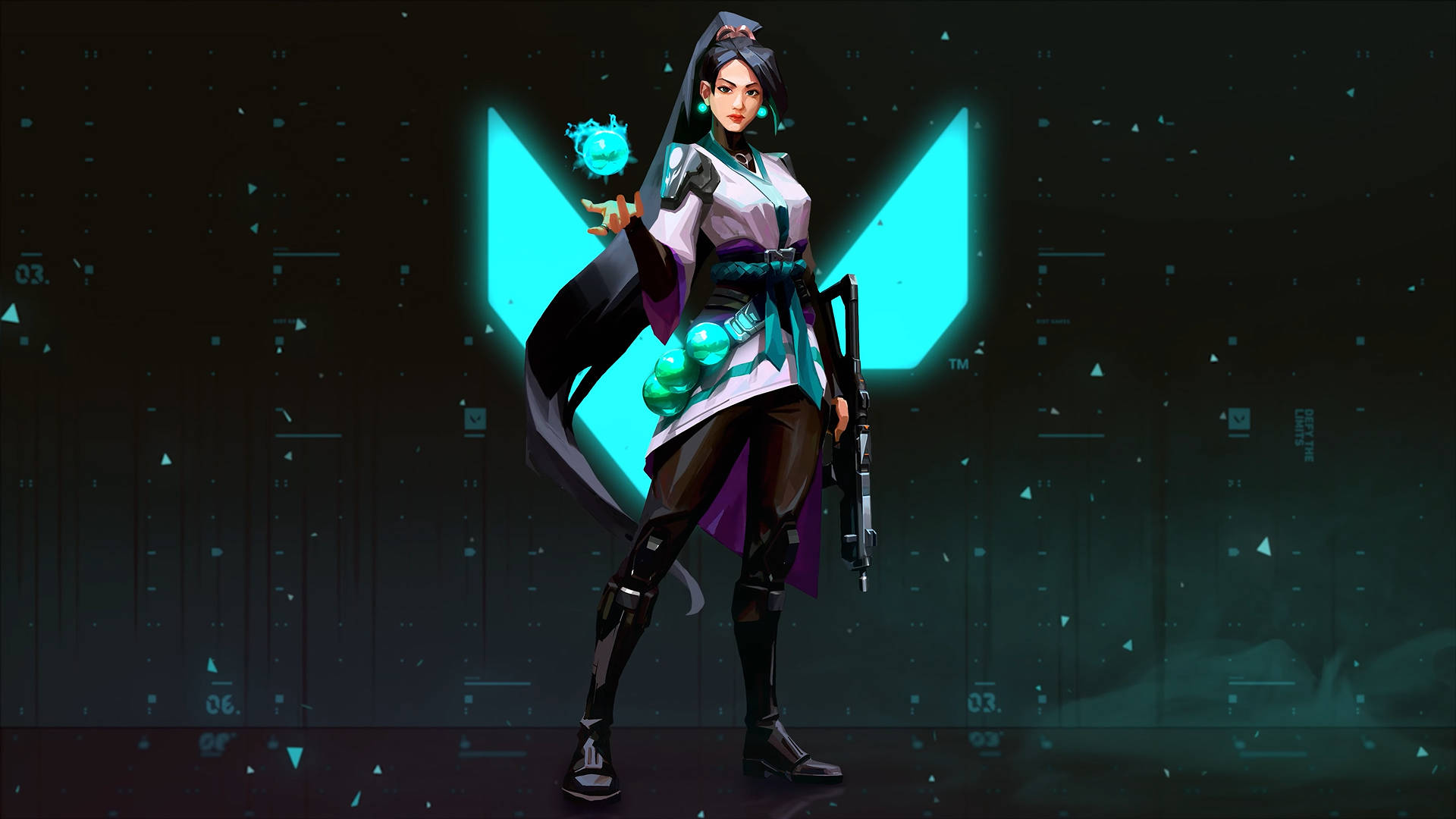 Valorant Computer, high tech sage, cyberpunk anime warrior, Full HD Desktop Wallpaper