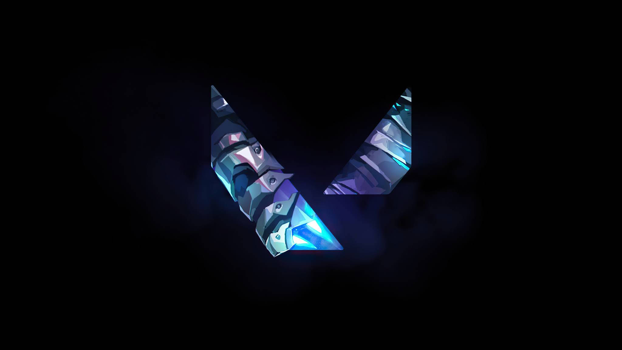 Valorant Computer V, metallic claw logo, glowing blue and purple, Full HD Desktop Wallpaper
