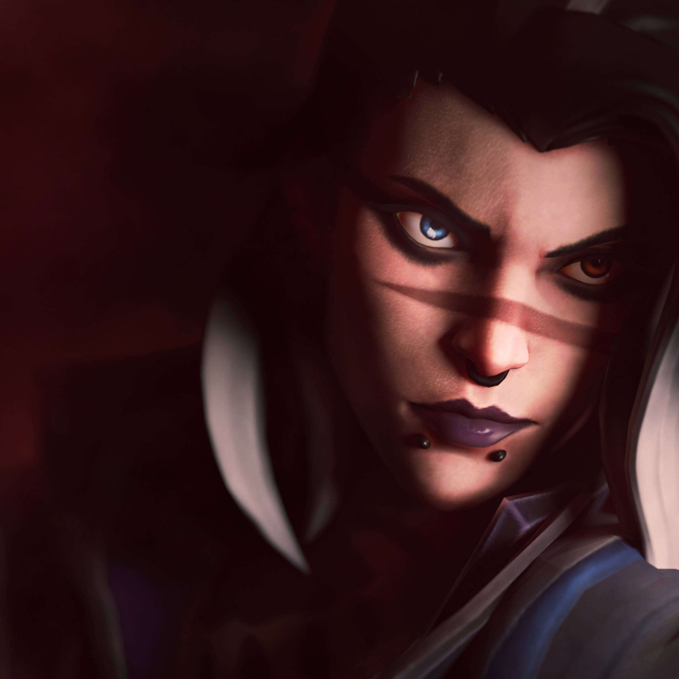 Valorant Fade, mismatched eyes, dark makeup, 2K Desktop Wallpaper