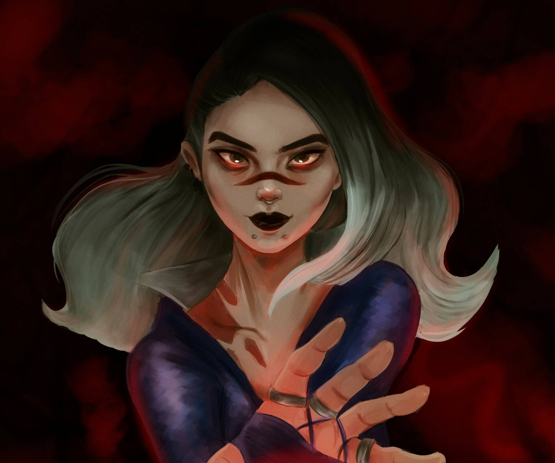 Fade, anime-style woman, glowing red eyes, Full HD Desktop Wallpaper