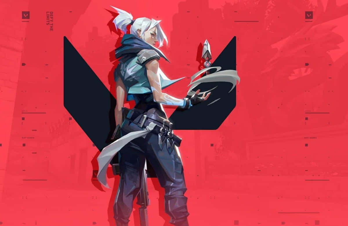 Valorant Ignition, white-haired anime character, dark gear, SD Desktop Wallpaper