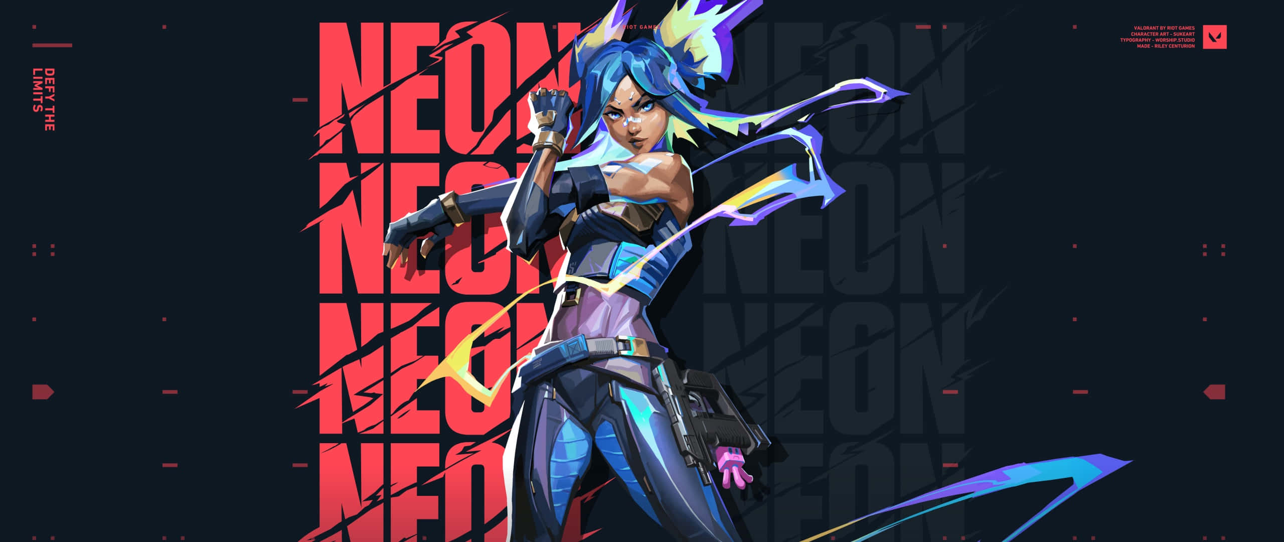 Valorant Ignition, anime-style female warrior, blue hair, 2K Desktop Wallpaper