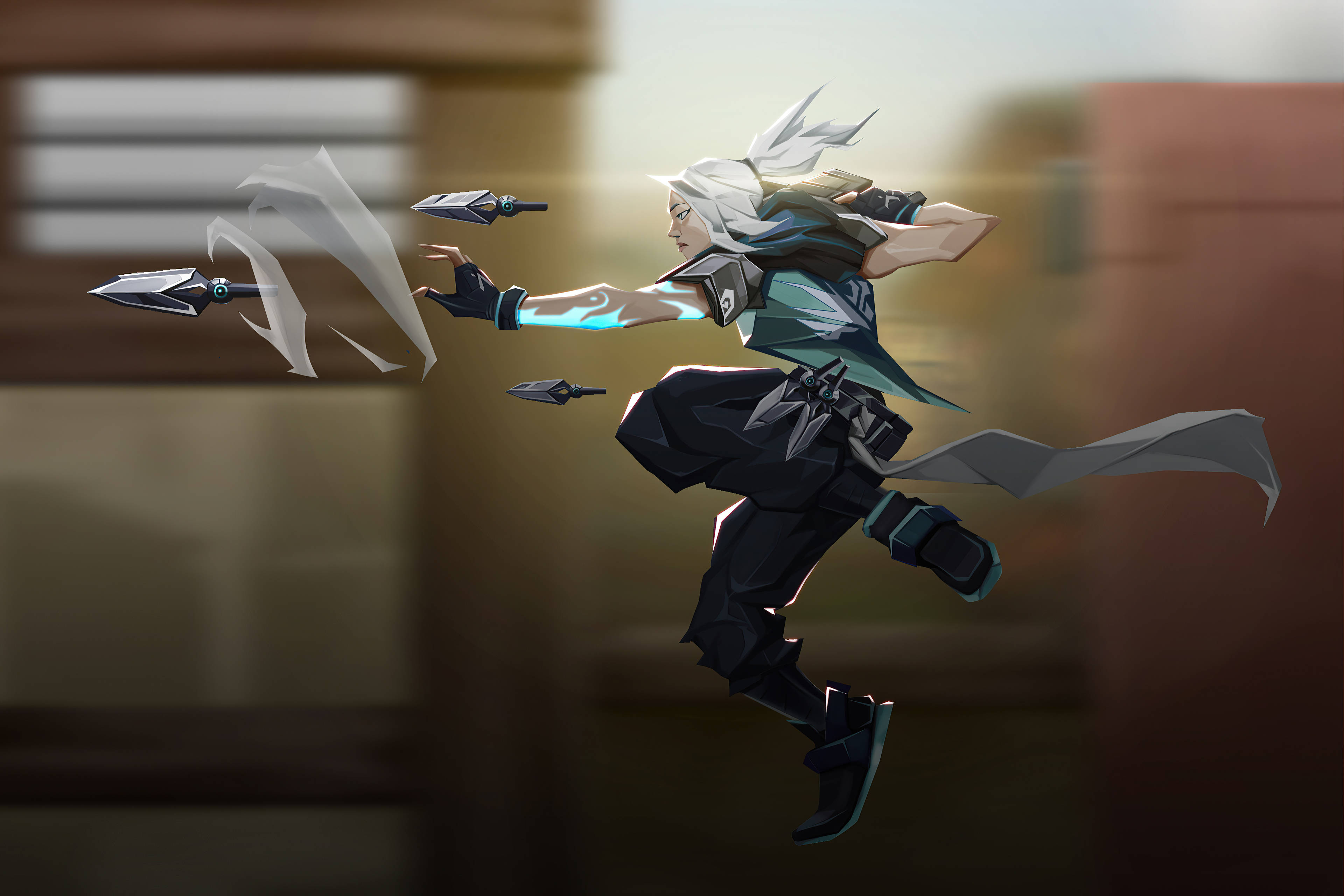 Valorant Jett, mid air blade storm, white hair, 4K Desktop Wallpaper