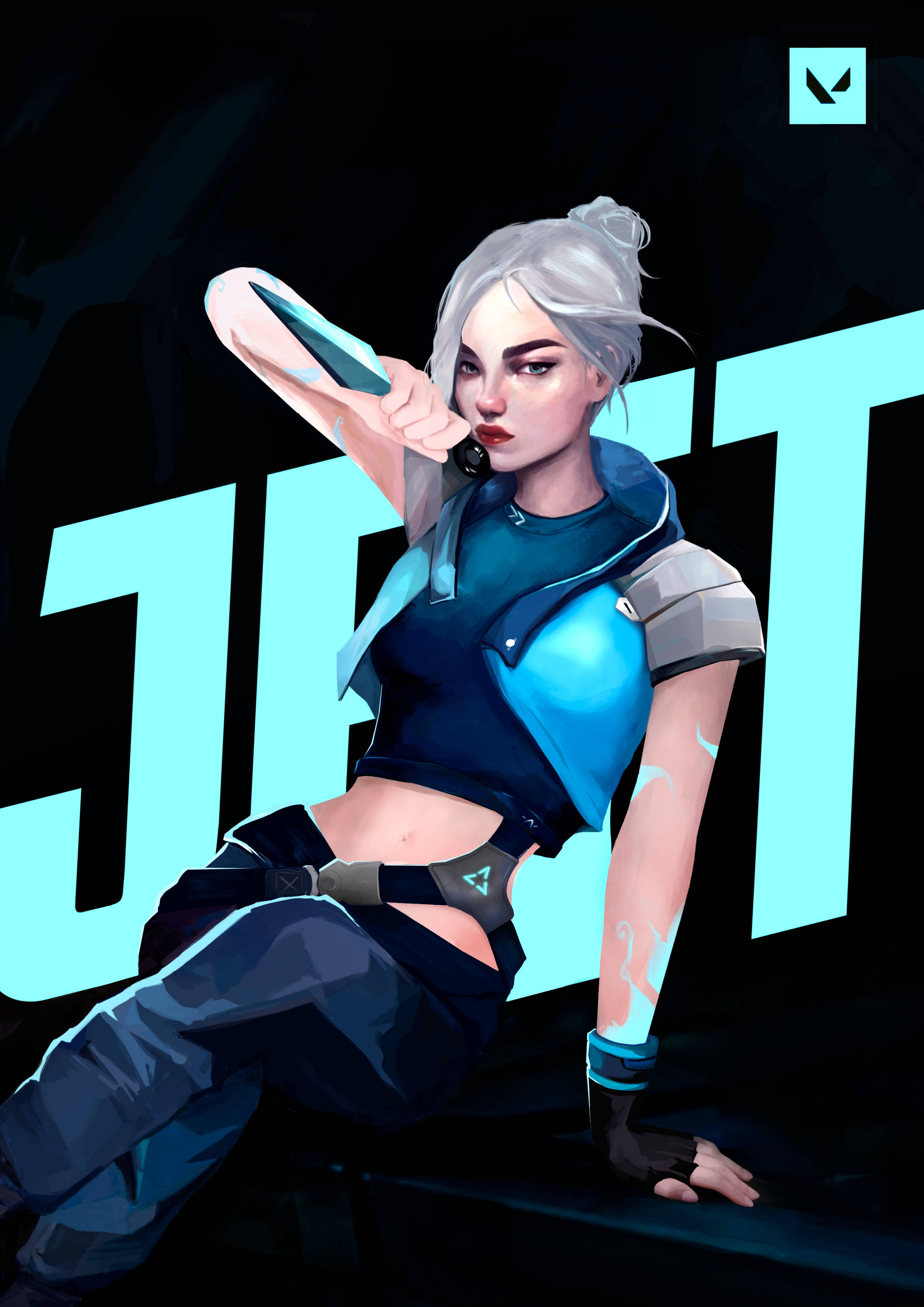 Valorant Jett, silver hair, blue armor, 2K Phone Wallpaper