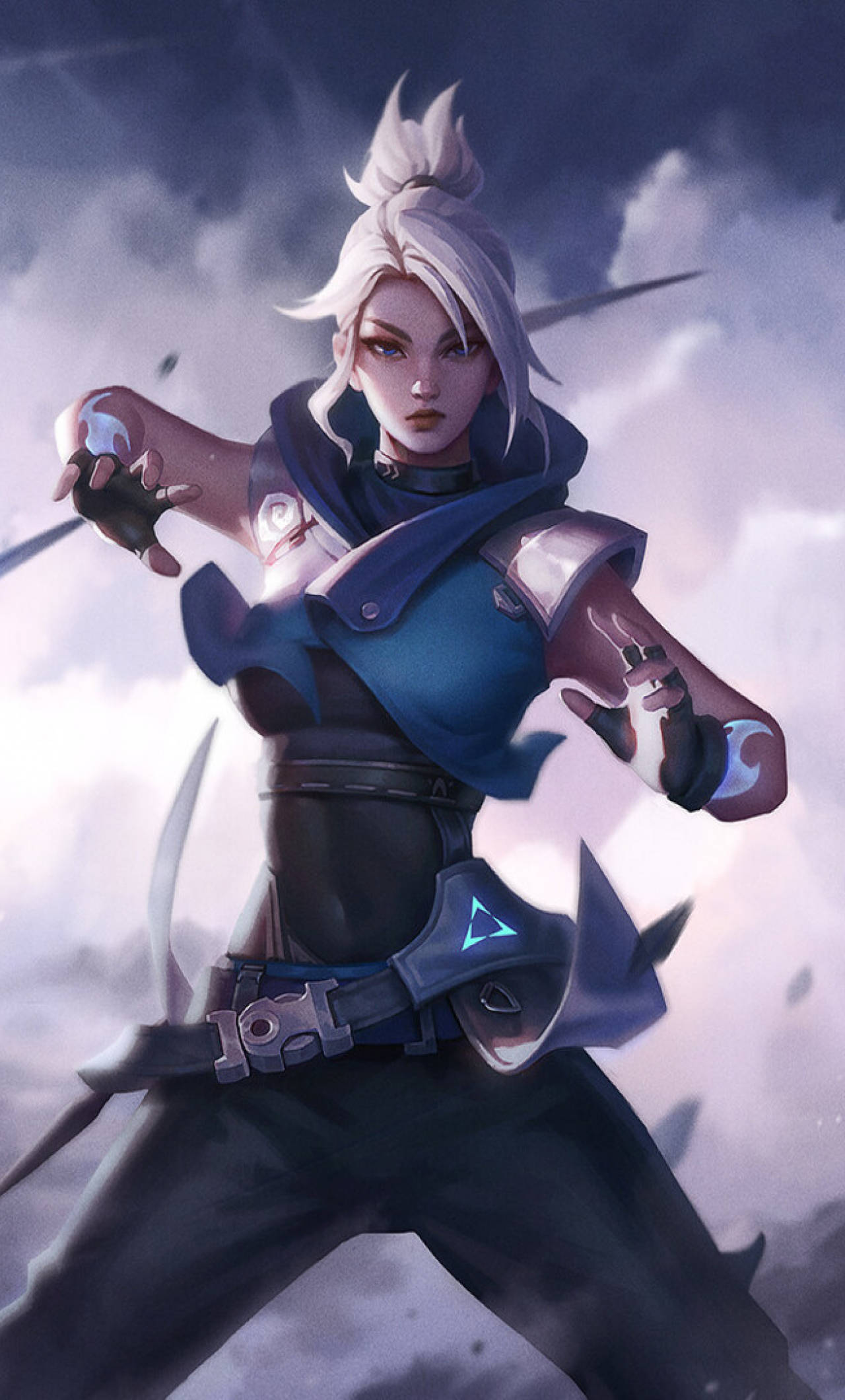 Valorant Jett, white-haired warrior, blue armor, Full HD Phone Wallpaper