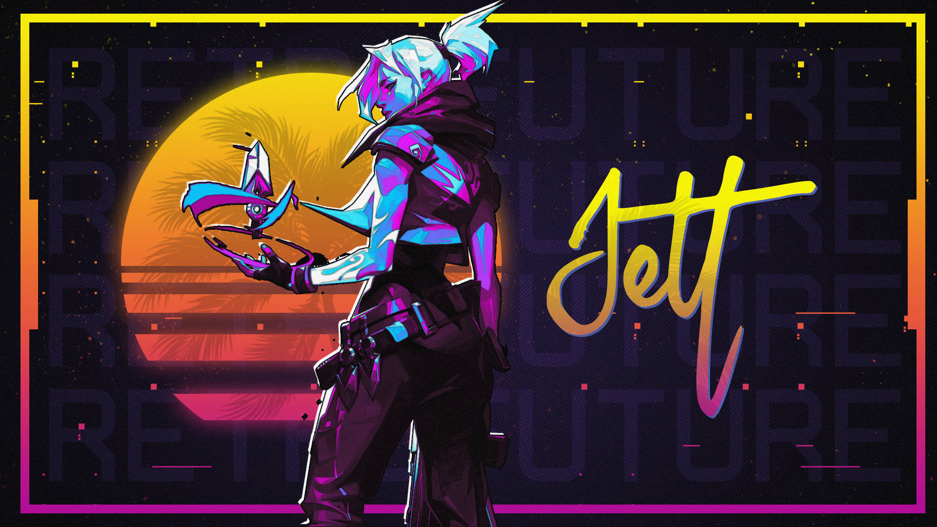 Valorant, Jett, neon sunset, Full HD Desktop Wallpaper