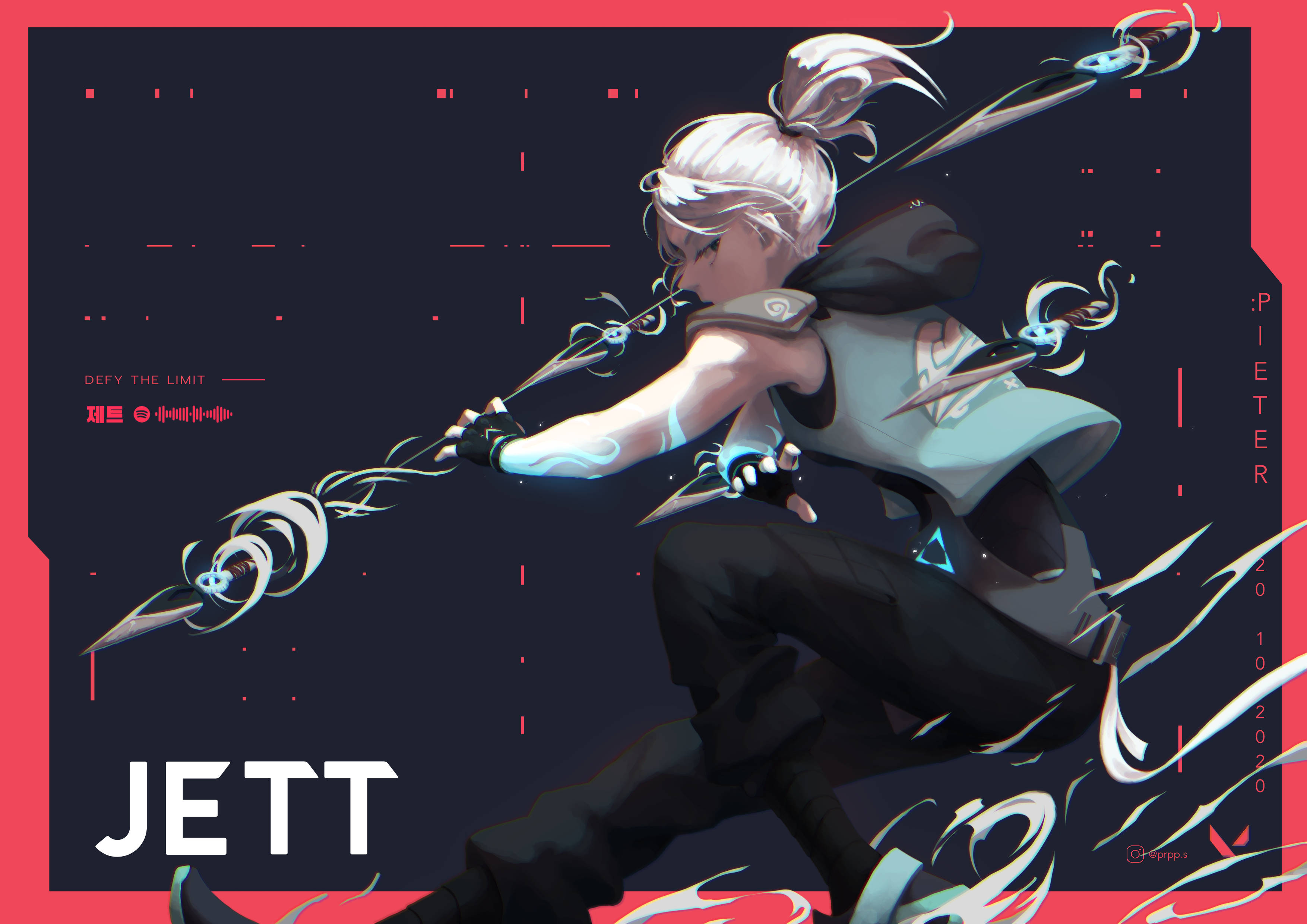 Valorant Jett, Blade Storm, white hair, 2K Desktop Wallpaper