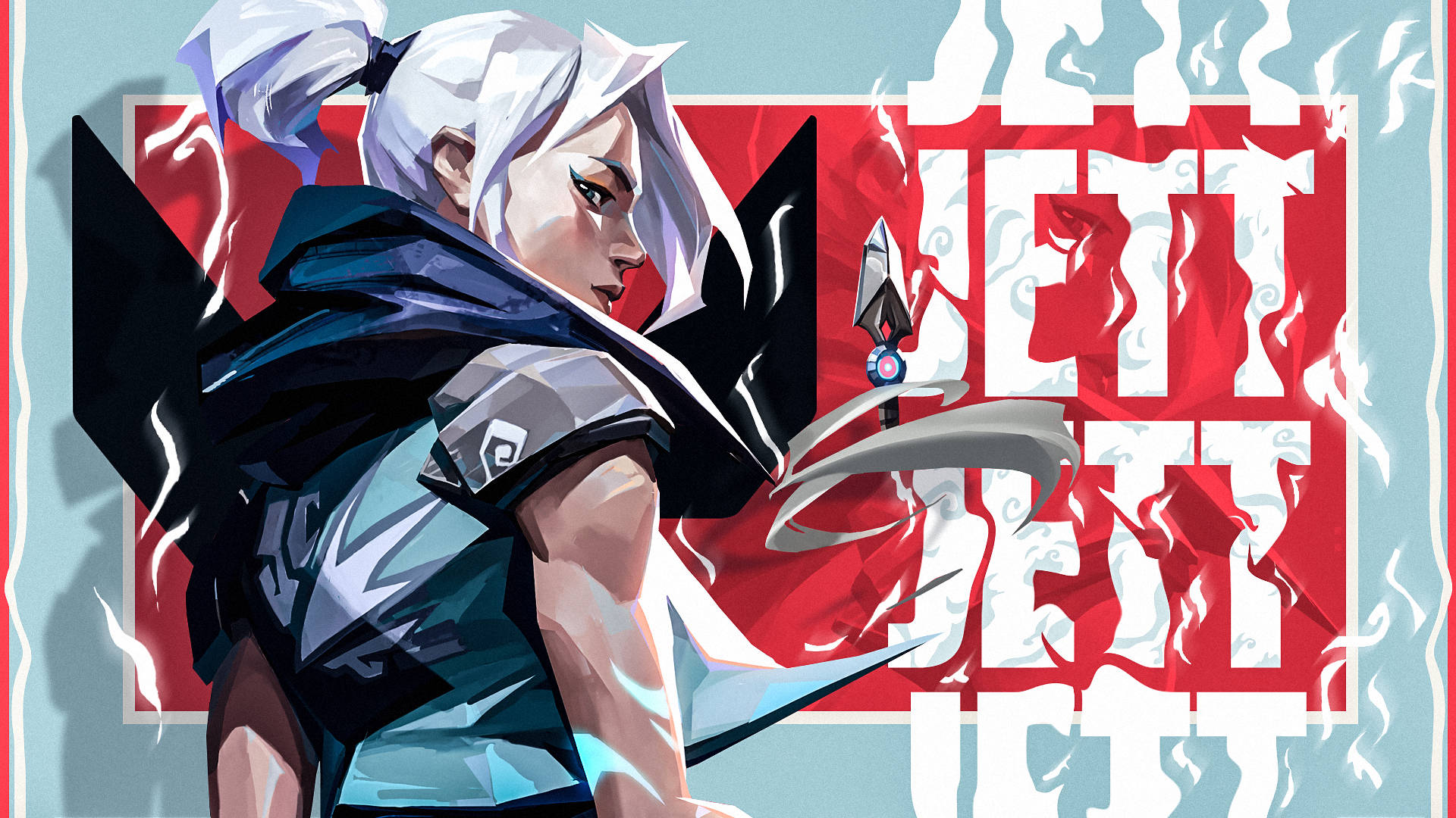 Valorant Jett, white hair, dark armor, Full HD Desktop Wallpaper