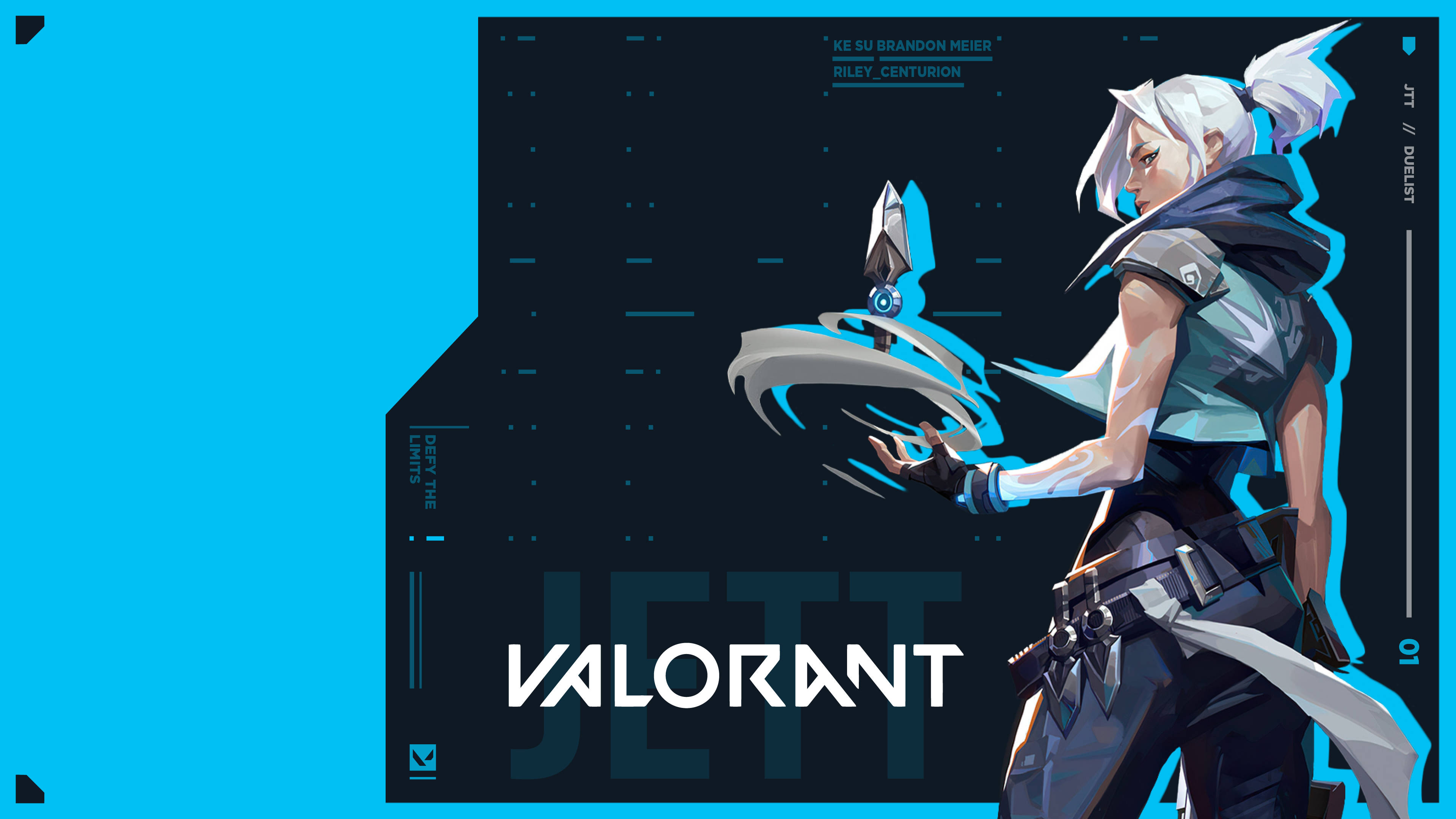 Valorant, Jett, blue background, 4K Desktop Wallpaper