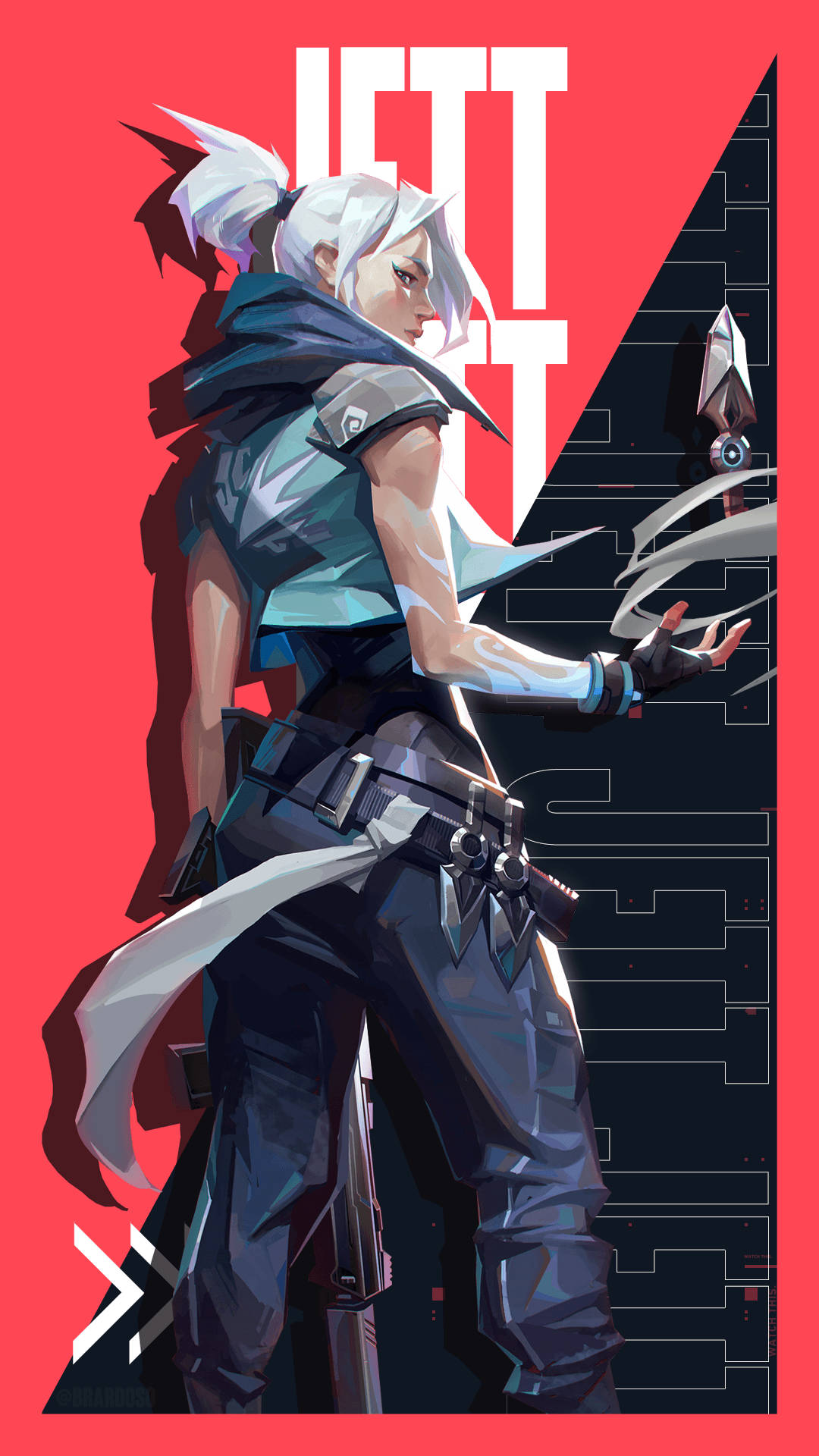 Valorant Jett, kunai, white hair, Full HD Phone Wallpaper