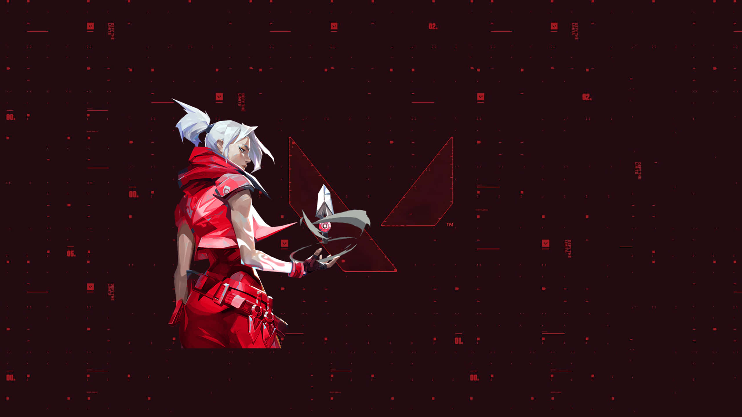 Jett, red armor, futuristic weapon, 2K Desktop Wallpaper