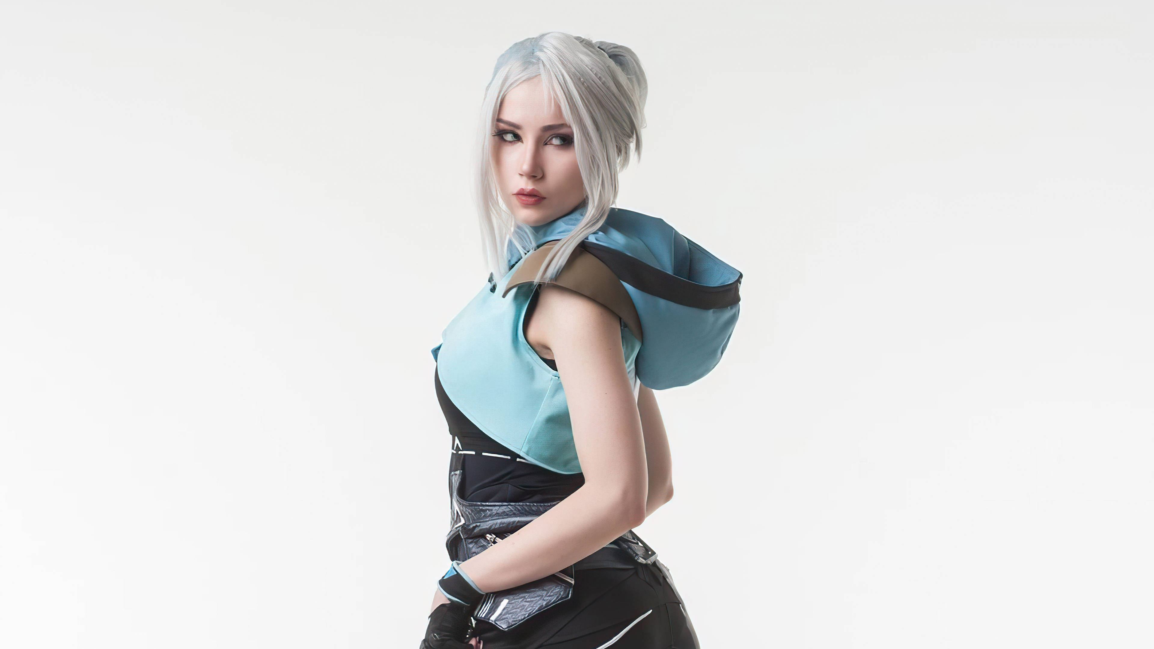 Valorant Jett, silver hair, high ponytail, 4K Desktop Wallpaper