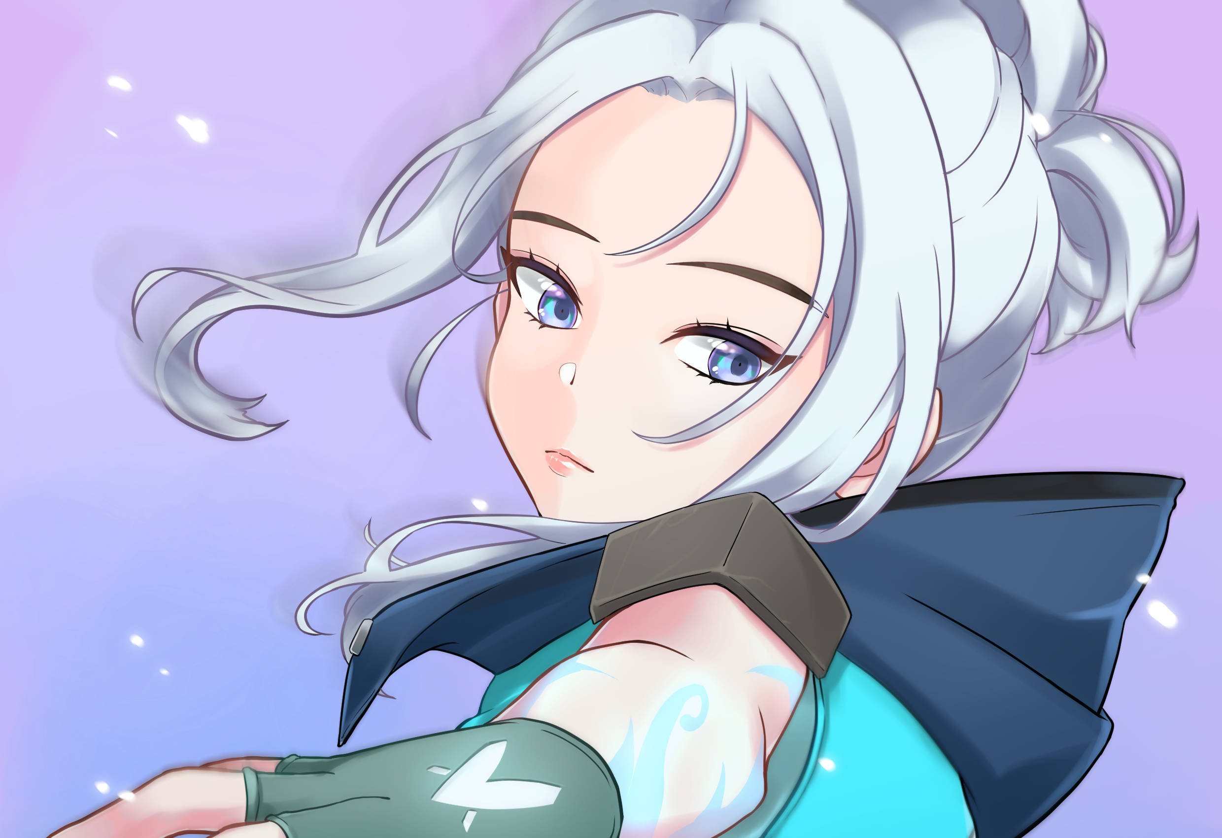 Valorant Jett, silver hair, blue eyes, Full HD Desktop Wallpaper