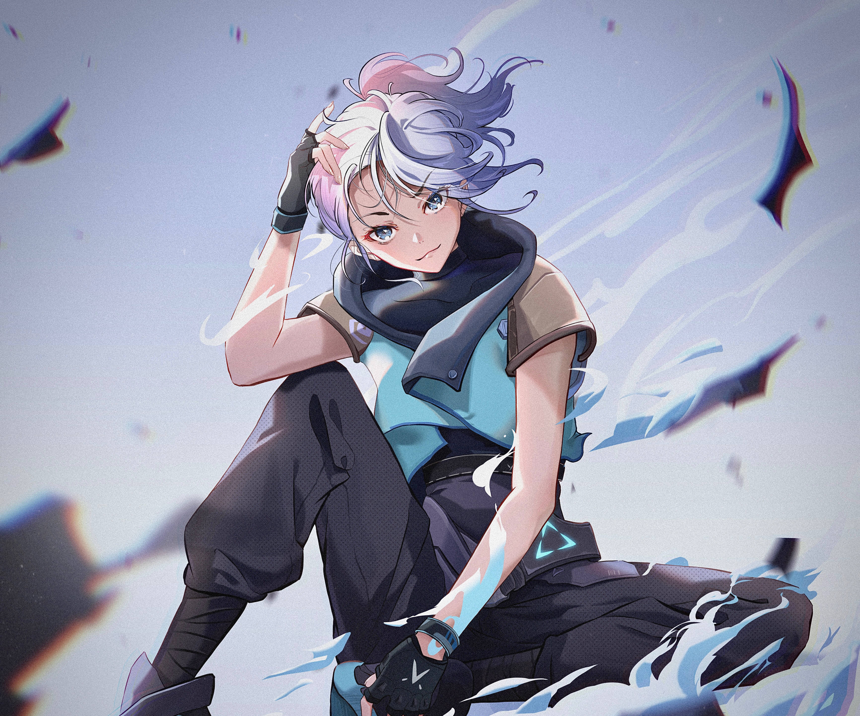 Valorant Jett, silver hair, blue eyes, 2K Desktop Wallpaper