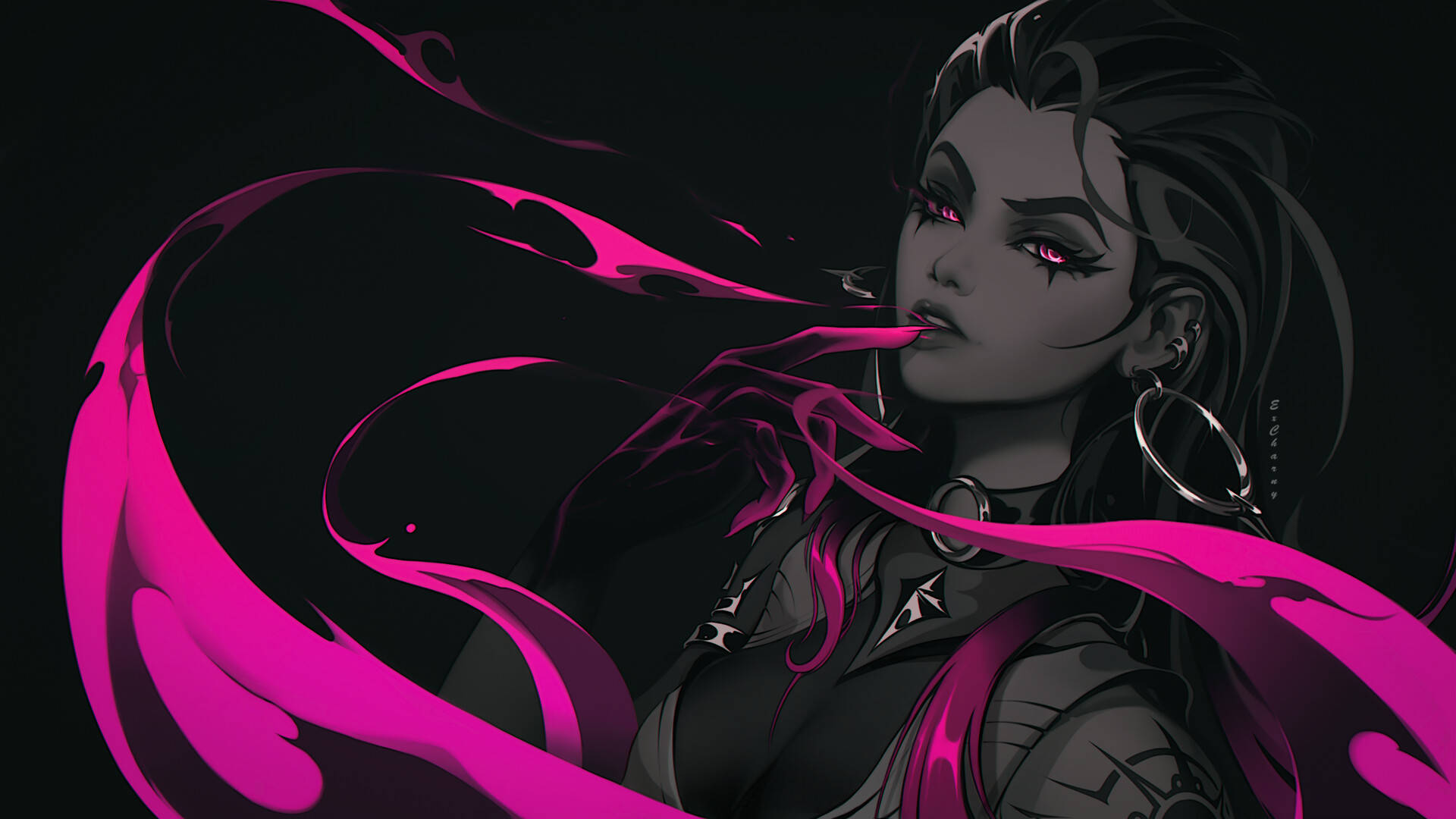 Valorant, Reyna, glowing pink eyes, Full HD Desktop Wallpaper