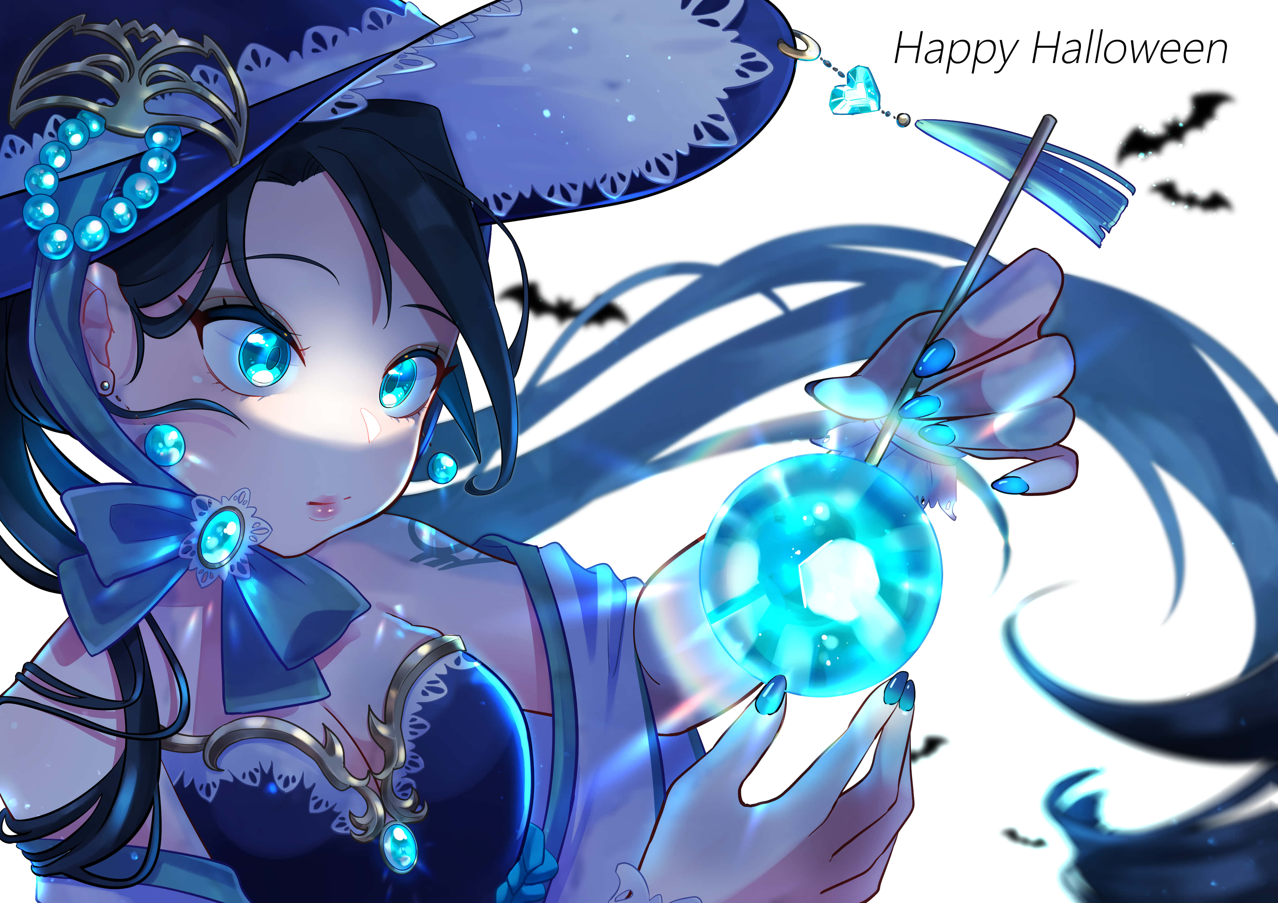Valorant Sage, anime witch, glowing blue eyes, 4K Desktop Wallpaper