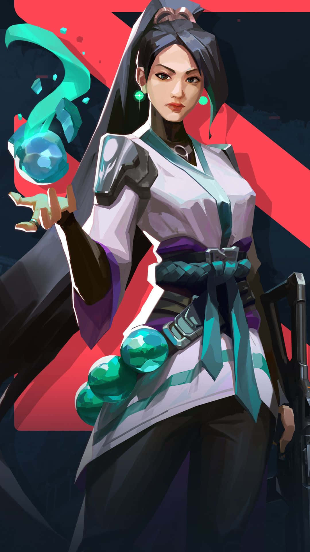 Valorant Sage, anime warrior woman, white and teal armor, Full HD Phone Wallpaper