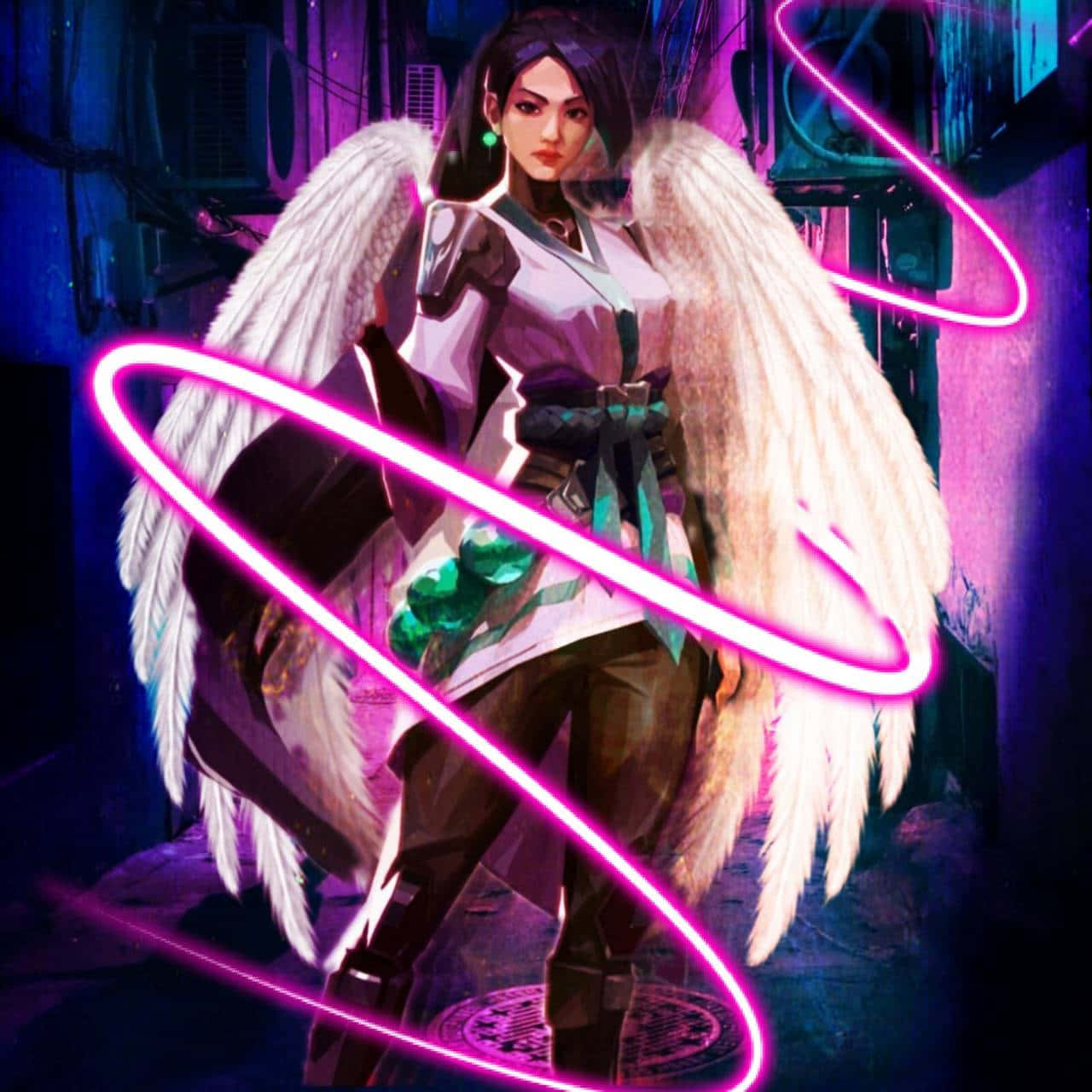 Valorant Sage, cyberpunk angel, white wings, HD Desktop Wallpaper