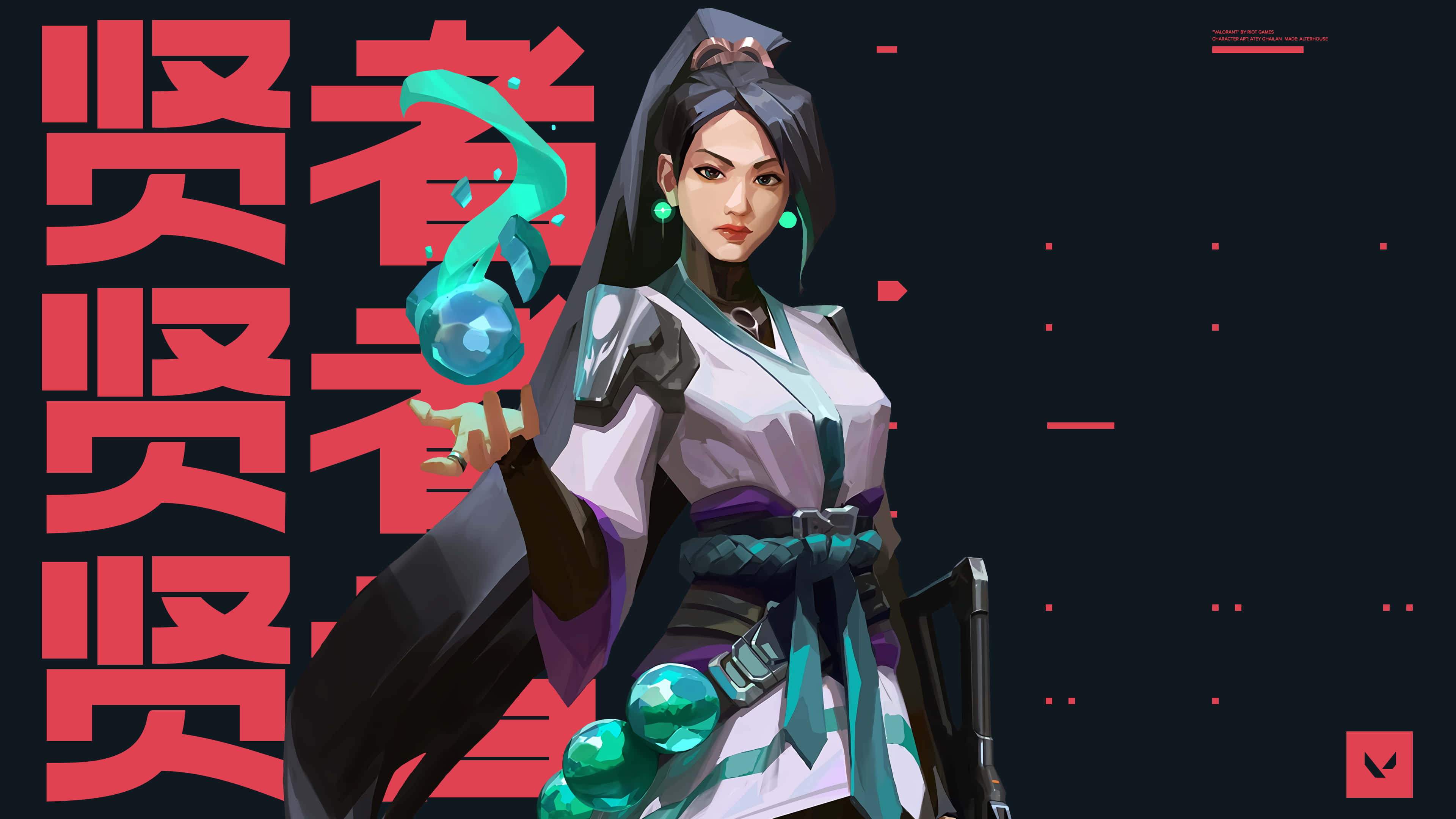 Valorant Sage, anime warrior woman, white and teal robes, 4K Desktop Wallpaper