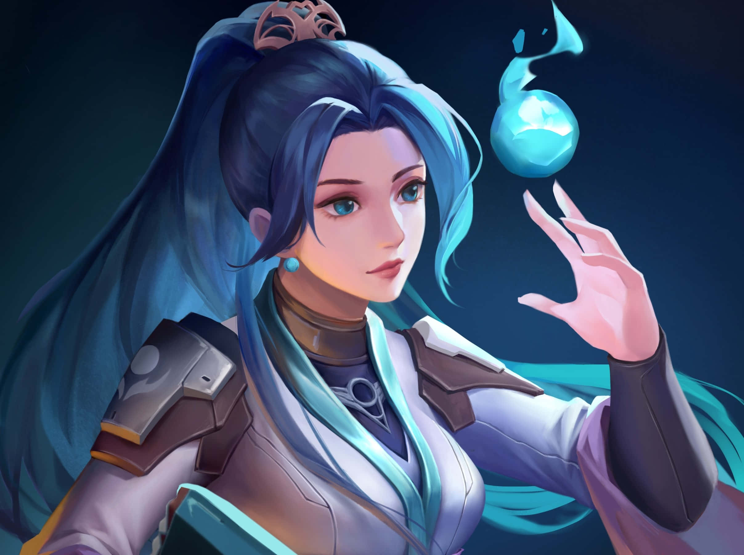 Valorant, Sage, blue-haired anime mage, Full HD Desktop Wallpaper