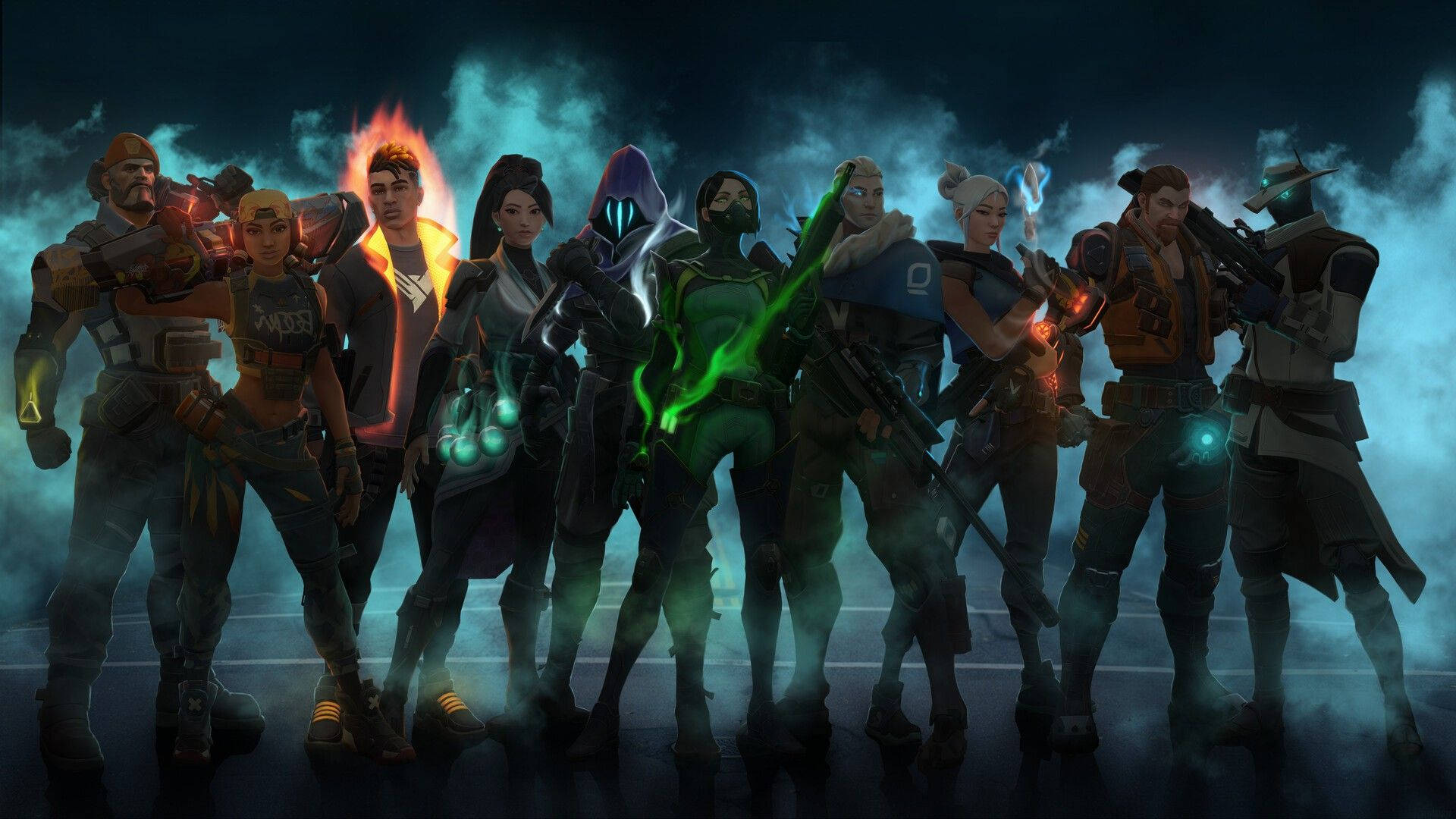 Valorant, animated heroes, glowing weapons, Full HD Desktop Wallpaper