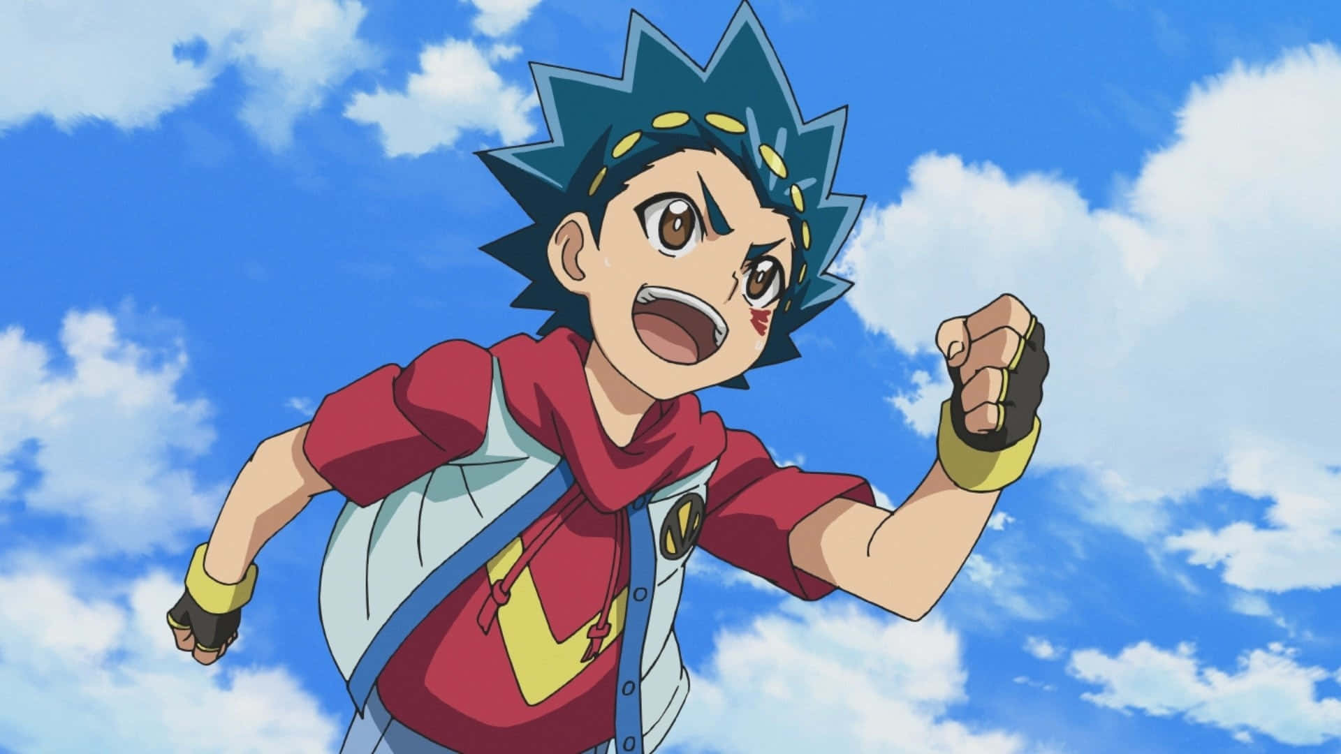 Valt Aoi, spiky blue hair, red shirt, Full HD Desktop Wallpaper
