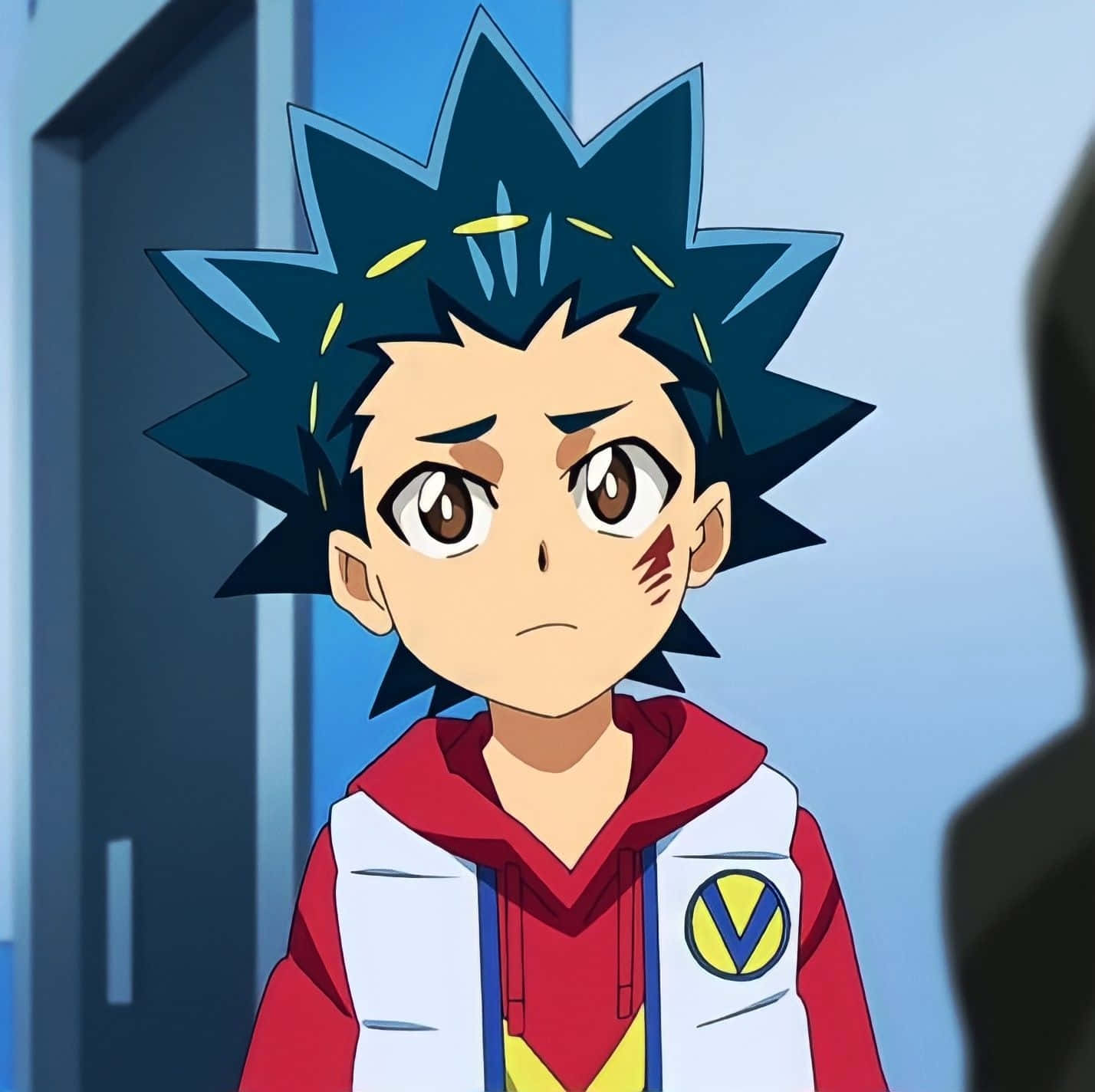 Valt Aoi, spiky blue hair, red and white hoodie, HD Desktop Wallpaper