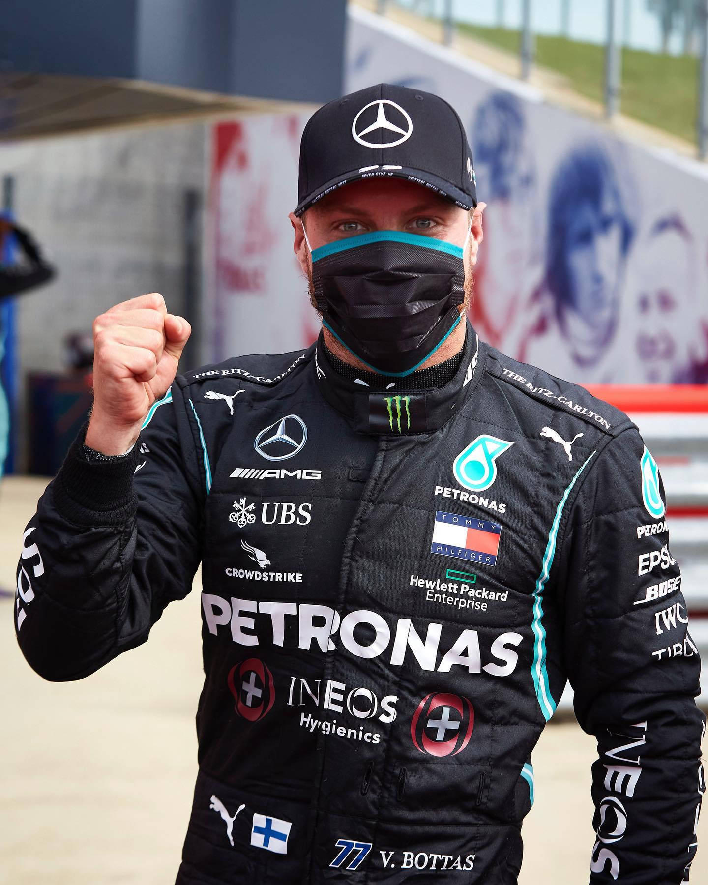 Valtteri Bottas, black racing suit, mask, HD Phone Wallpaper