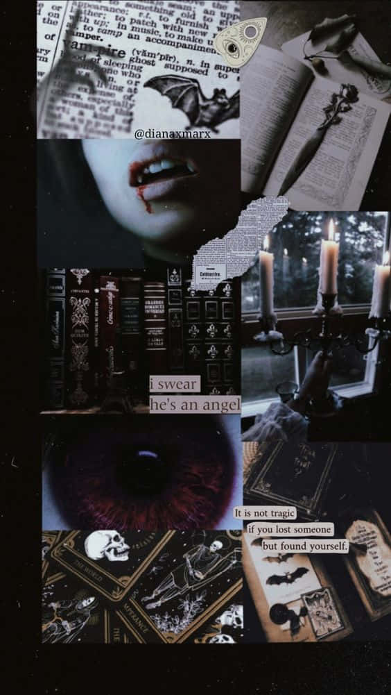 vampire lore, bloodied lips, candlelit bookshelves, SD Phone Wallpaper
