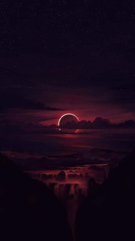 crescent moon, red, misty canyon, SD Phone Wallpaper